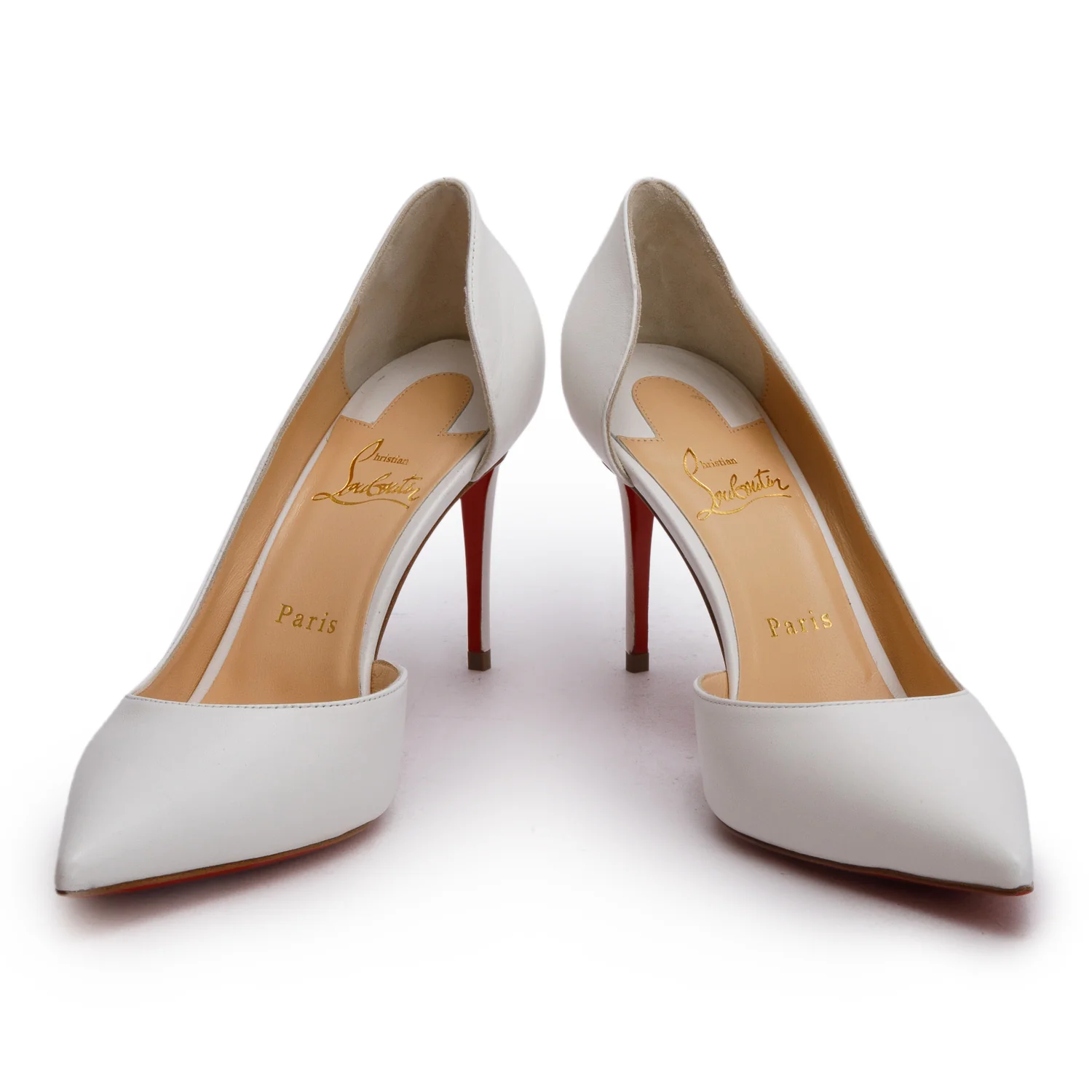 Christian Louboutin White Nappa Leather Iriza 85 Pumps, Size 39.5 w/ Box - Image 4