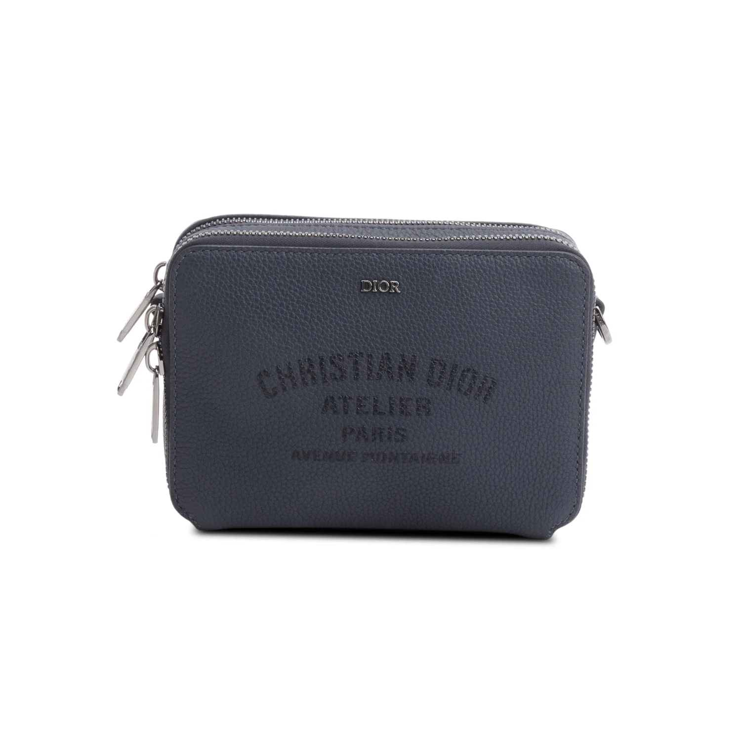 Christion Dior 2020 Grey Leather Double Zipped Pouch Crossbody w/ Strap - Image 3