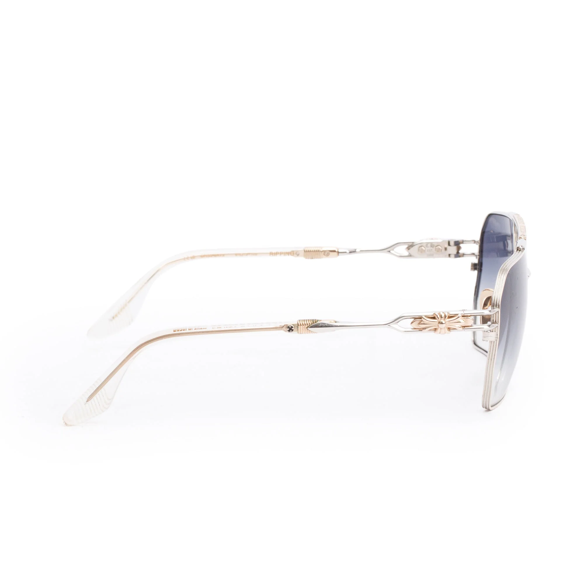 Chrome Hearts Silver & Gold Tone Metal Frame Ripping Aviator Sunglasses w/ Cases - Image 3