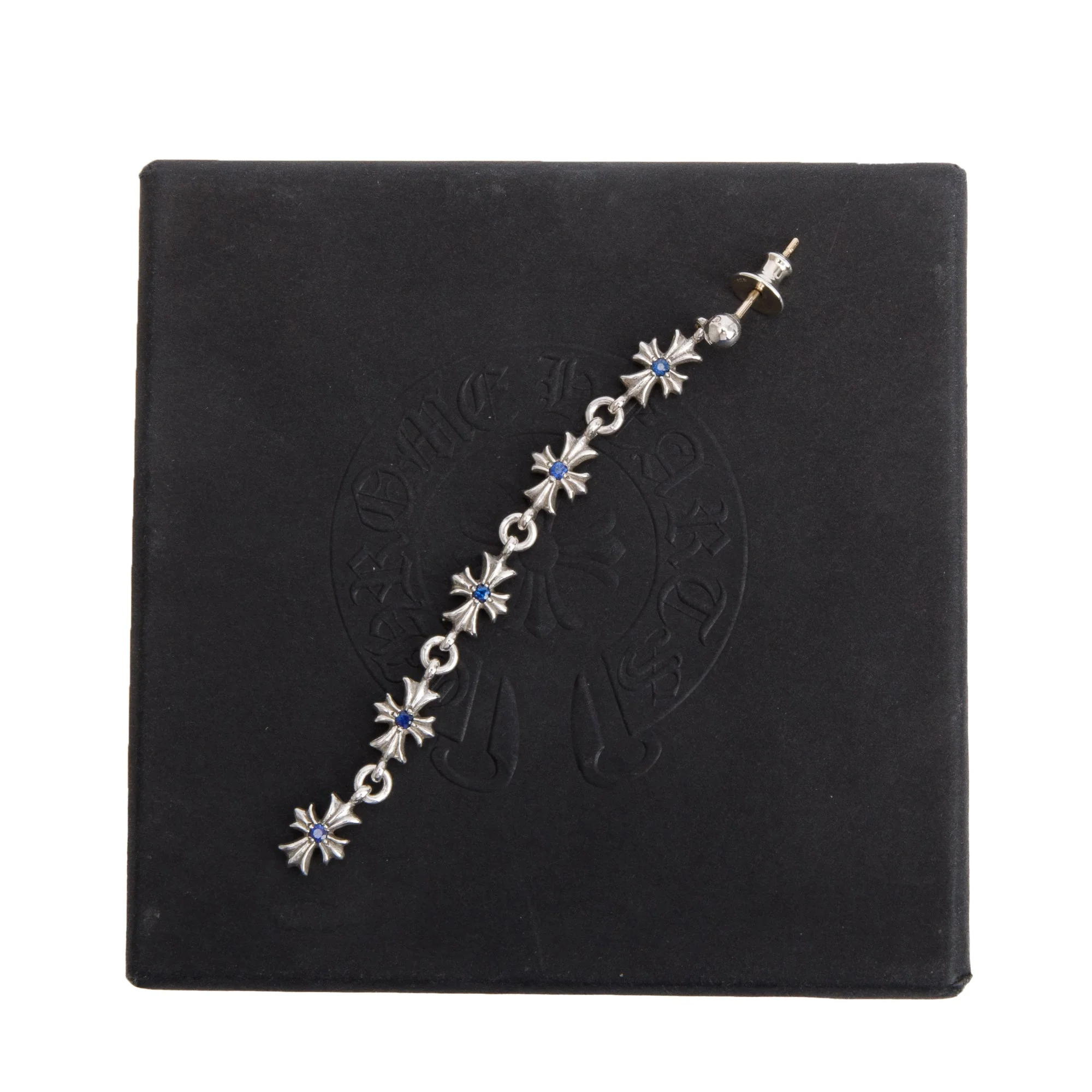 Chrome Hearts Sterling Silver Tiny E CH Plus Cross Single Drop Earring w/ Box - Image 2