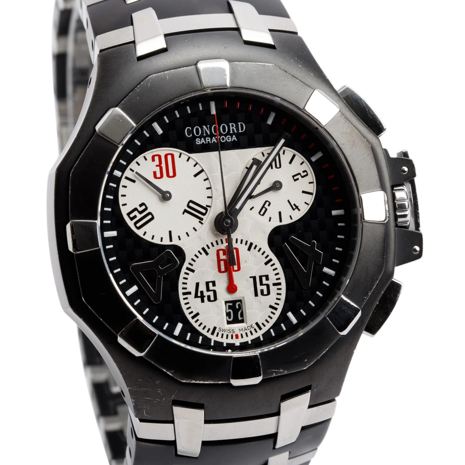 Concord Black PVD & Stainless Steel Saratoga 40 MM Chronograph Quartz Watch Silver Black & Silver Dial - Image 2