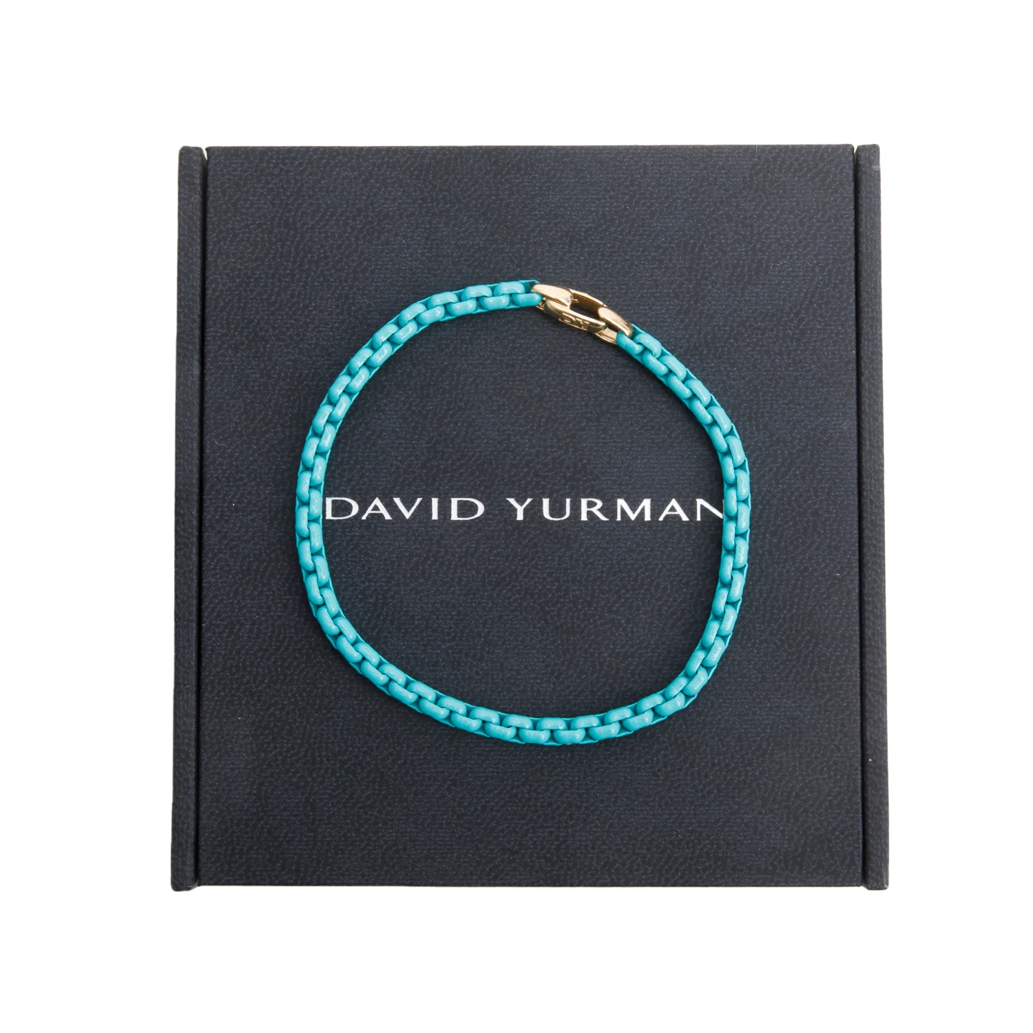 David Yurman 14k Yellow Gold Turquoise Acrylic Bel Aire 4 MM Chain Bracelet w/ Box - Image 2