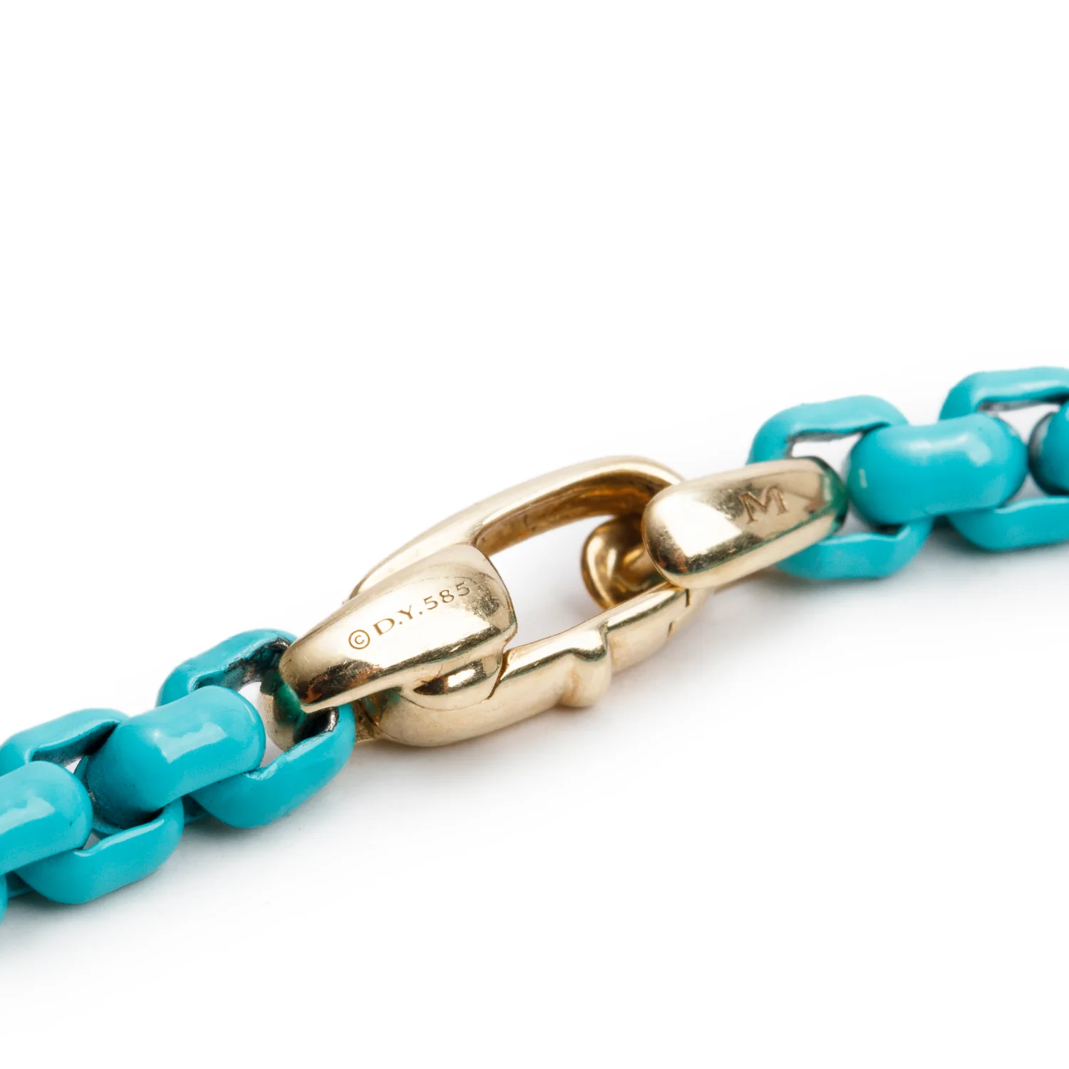 David Yurman 14k Yellow Gold Turquoise Acrylic Bel Aire 4 MM Chain Bracelet w/ Box - Image 4