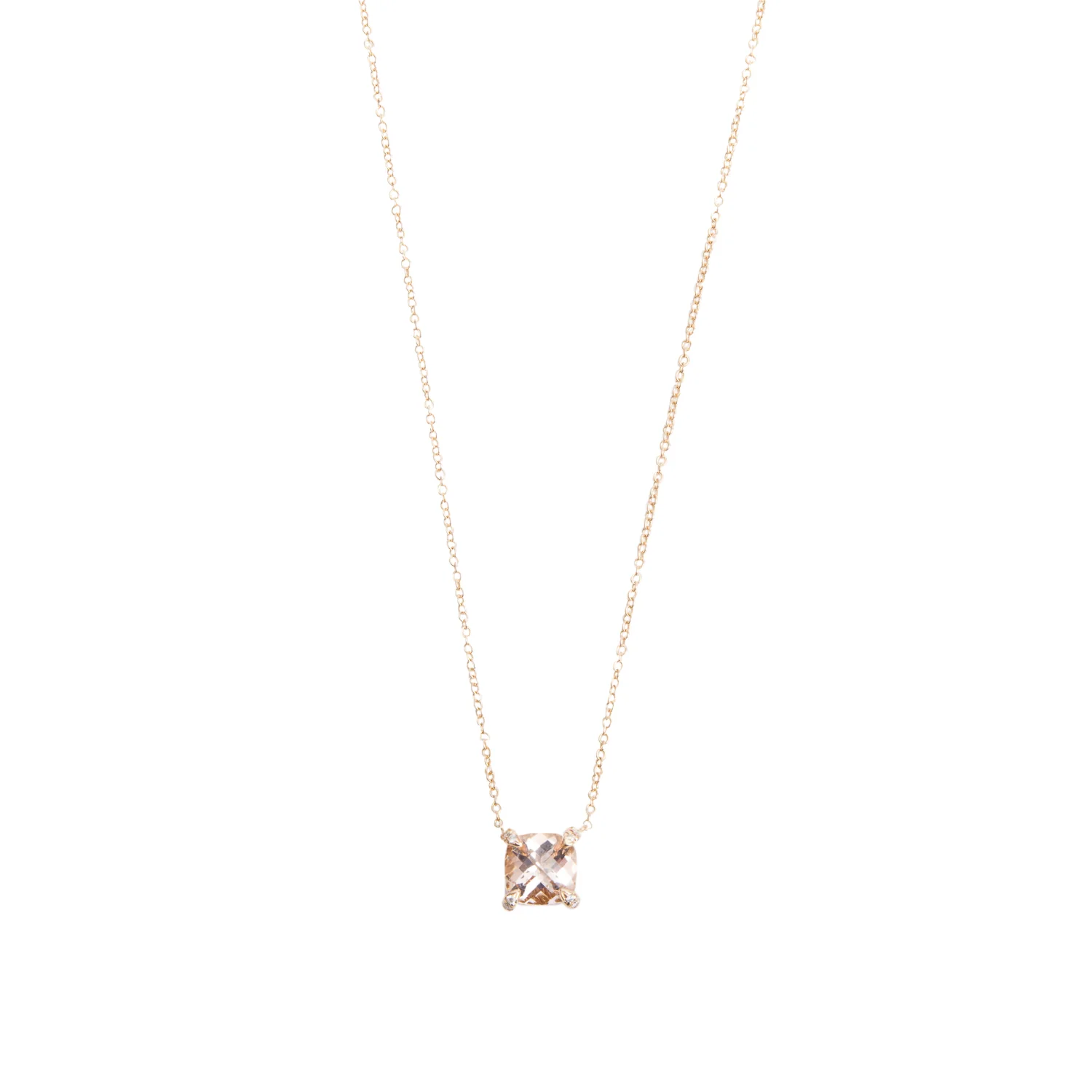 David Yurman 18k Rose Gold 7 MM Morganite & Diamond Petite Chatelaine Pendant Necklace w/ Box & Receipt