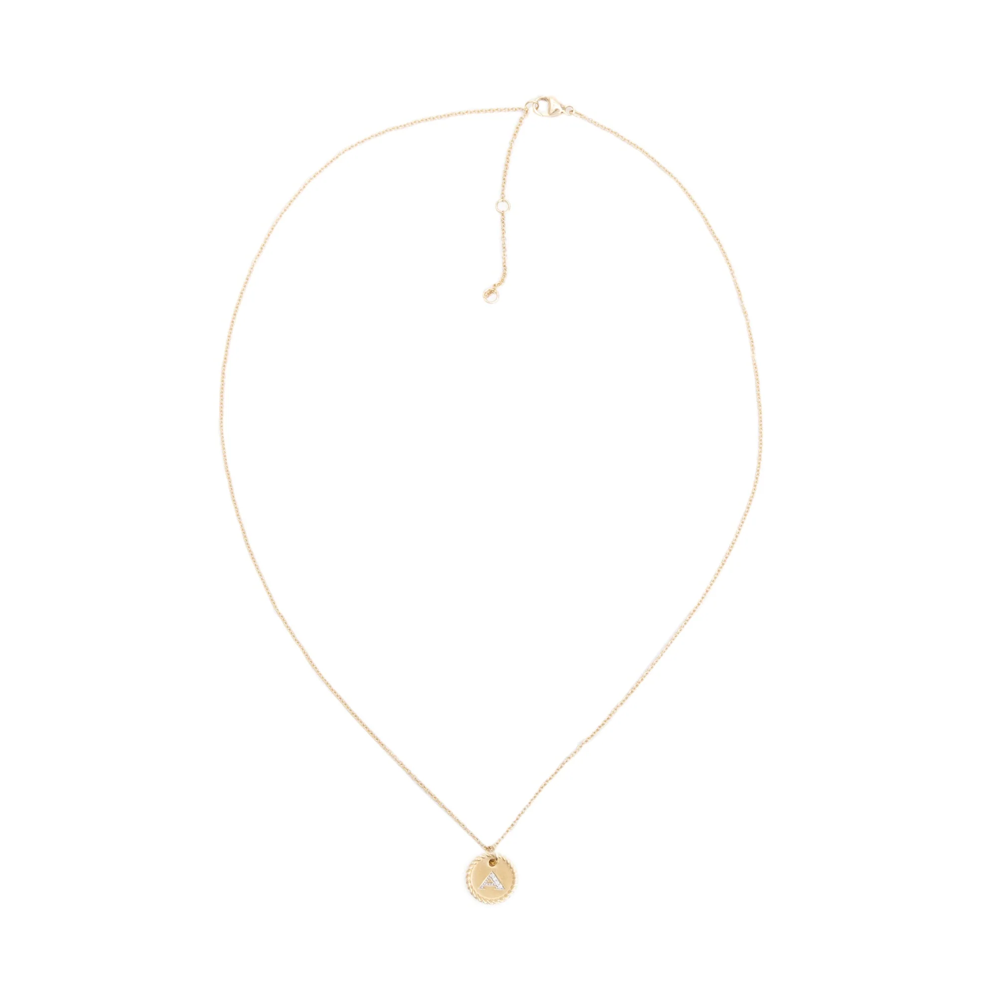 David Yurman 18k Yellow Gold Diamond Initial 'A' Charm Pendant Necklace