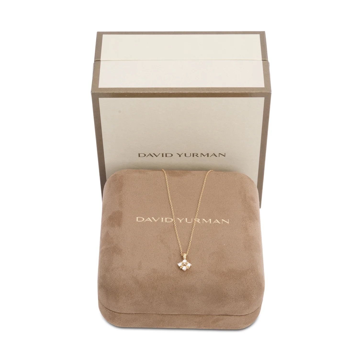 David Yurman 18k Yellow Gold Diamond Petite Modern Renaissance Pyramid Pendant Necklace w/ Box - Image 3
