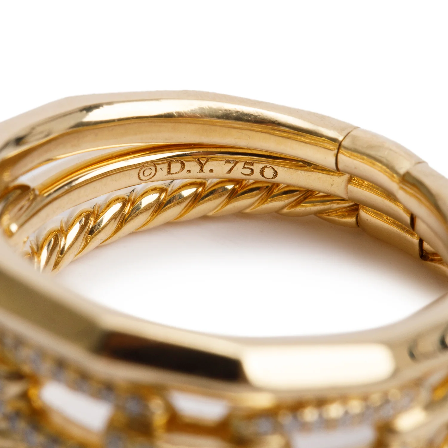 David Yurman 18k Yellow Gold Diamond Stax Three Row Ring, 9.5 MM, Size 6.25 w/ Box - Image 4