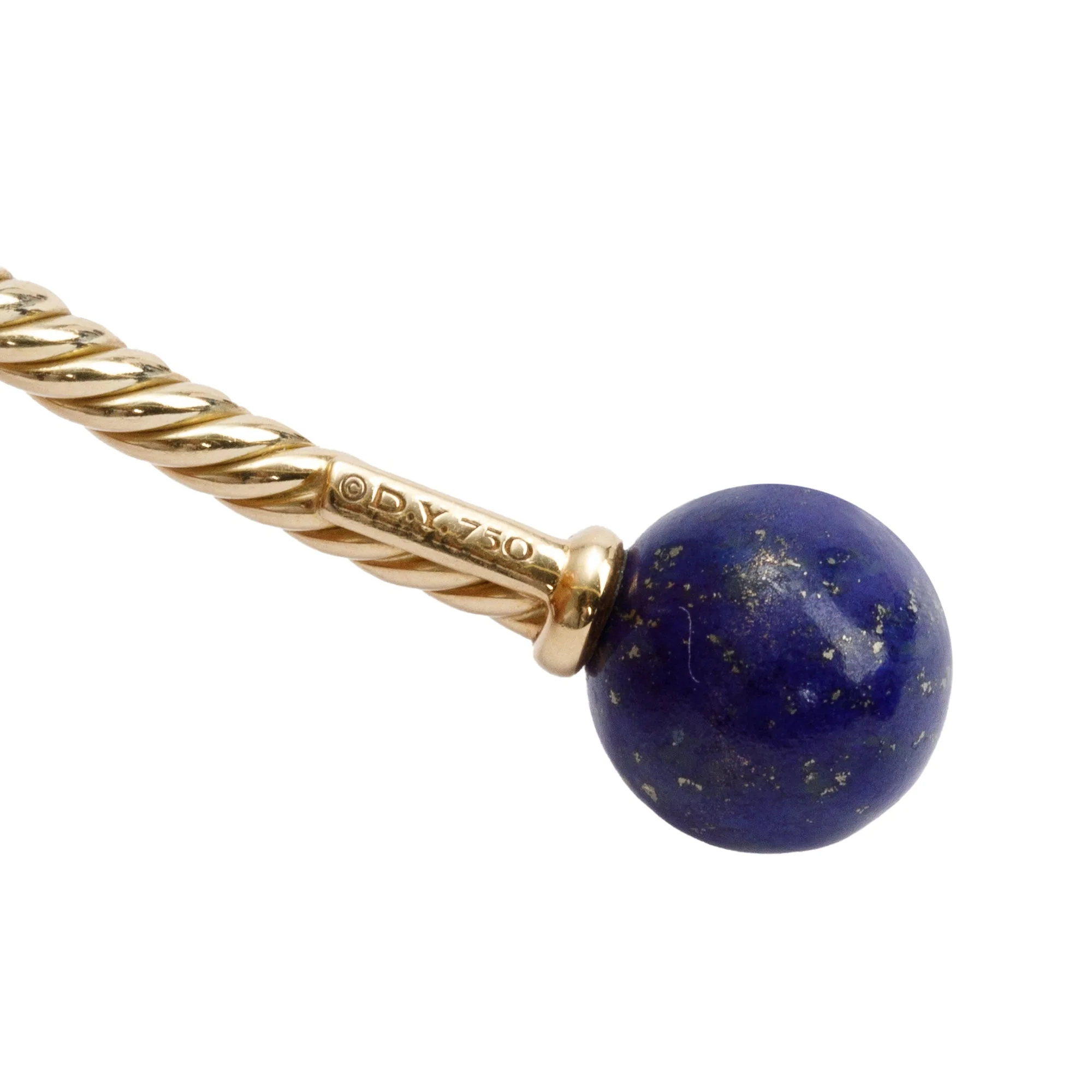 David Yurman 18k Yellow Gold Lapis Lazuli Solari Cablespira Bracelet - Image 3