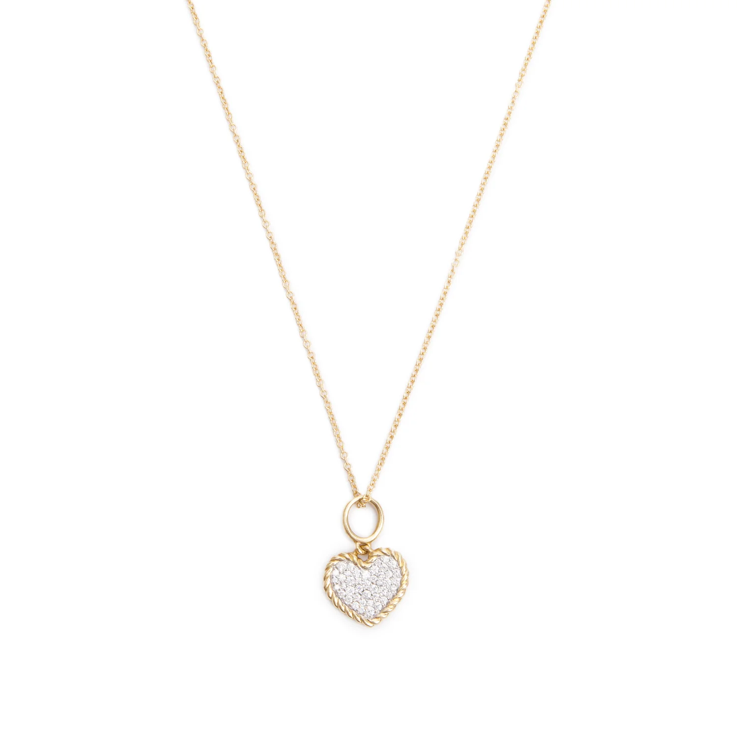 David Yurman 18k Yellow Gold Pave Diamond Cable Collectibles Plate Heart Pendant Necklace, 11.5 MM  w/ Box