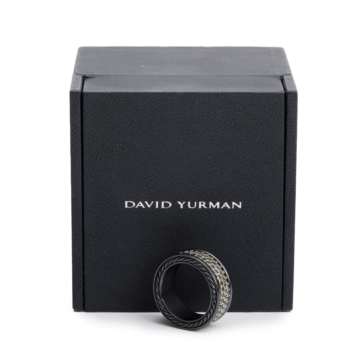 David Yurman Black Titanium & Sterling Silver Grey Sapphire Streamline Three Row Band Ring, Size 7 w/ Box - Image 2