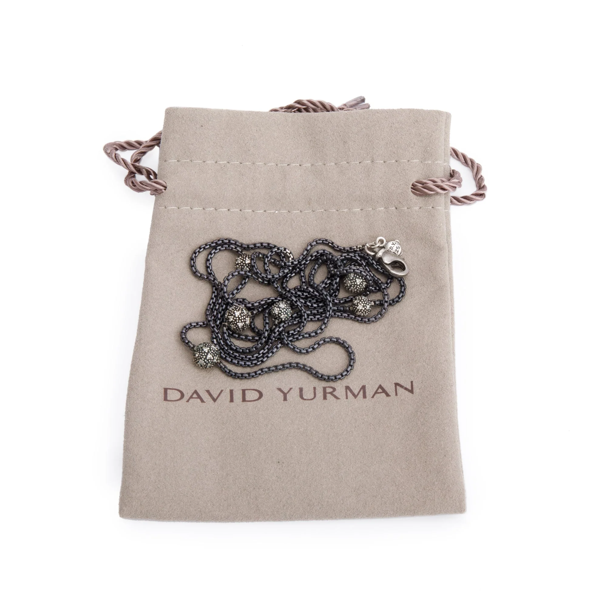David Yurman Darkened Sterling Silver Diamond Ball Station Necklace - Image 3