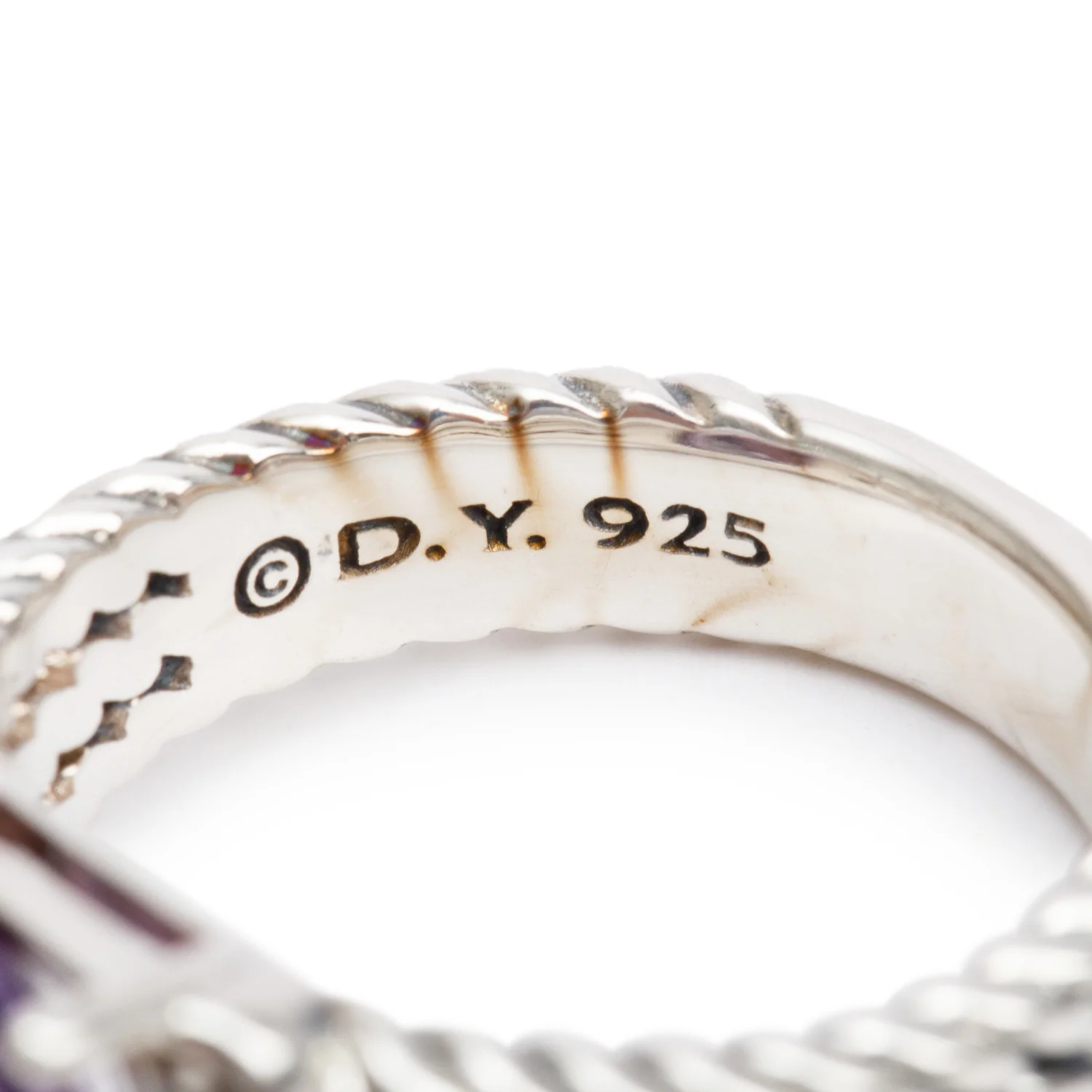 David Yurman Sterling Amethyst & Diamond Petite Wheaton Band Ring, 10 MM Size 5.75 - Image 4