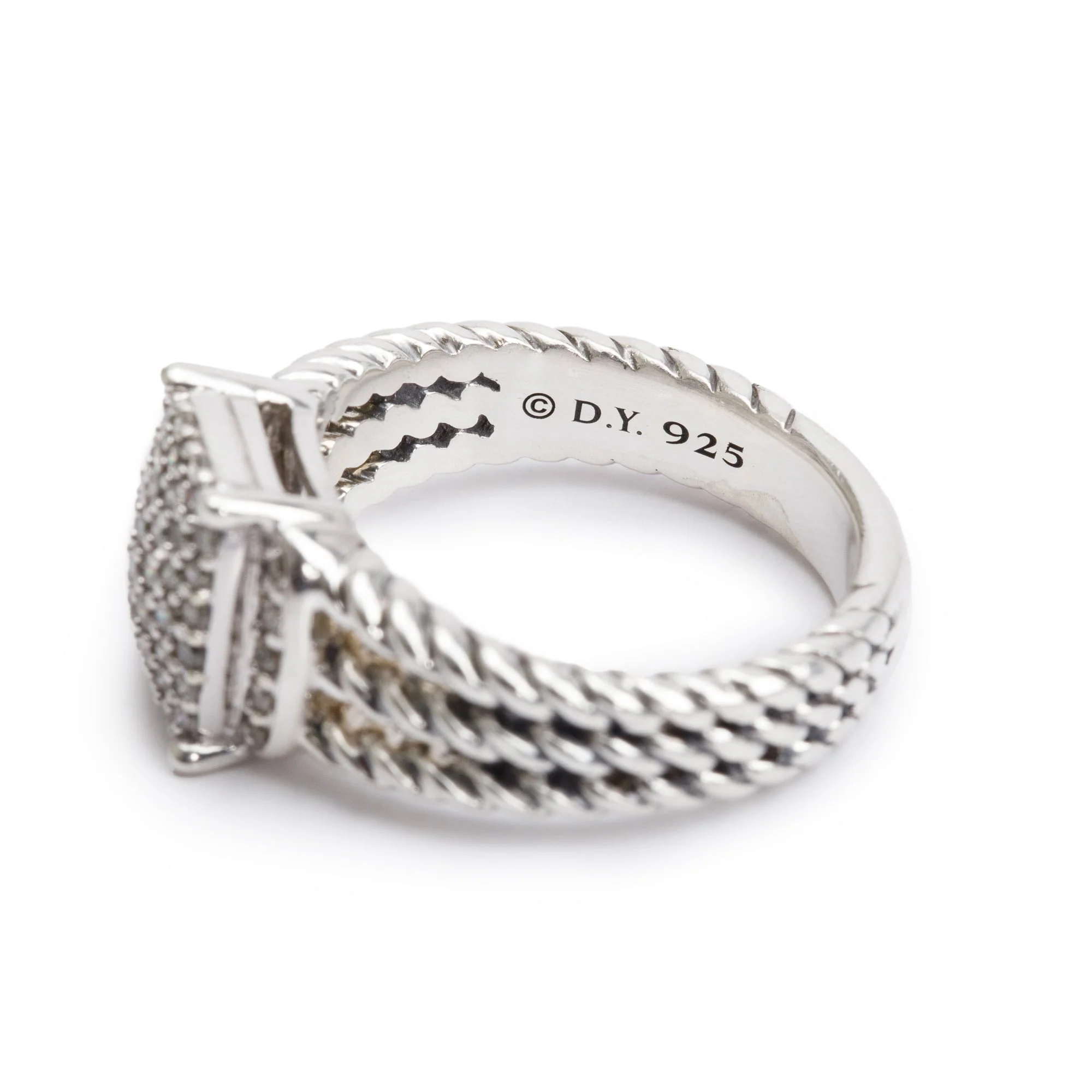 David Yurman Sterling Diamond Petite Wheaton Band Ring, 10 MM Size 6.75 - Image 2