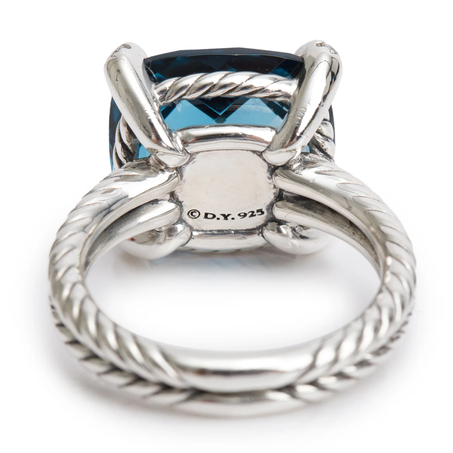 David Yurman Sterling Silver 14 MM Topaz & Diamond Chatelaine Ring, Size 7 - Image 4