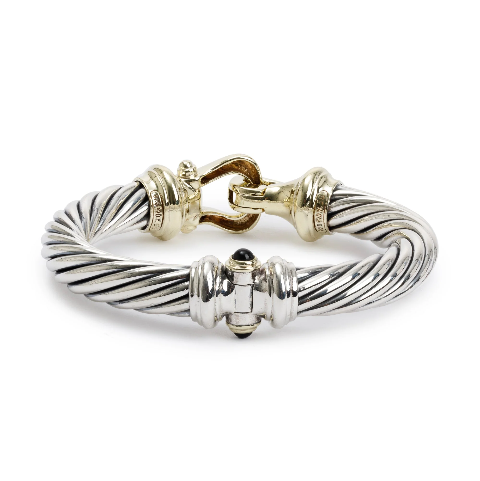David Yurman Sterling Silver & 14k Yellow Gold 10 MM Cable Buckle Bracelet - Image 2