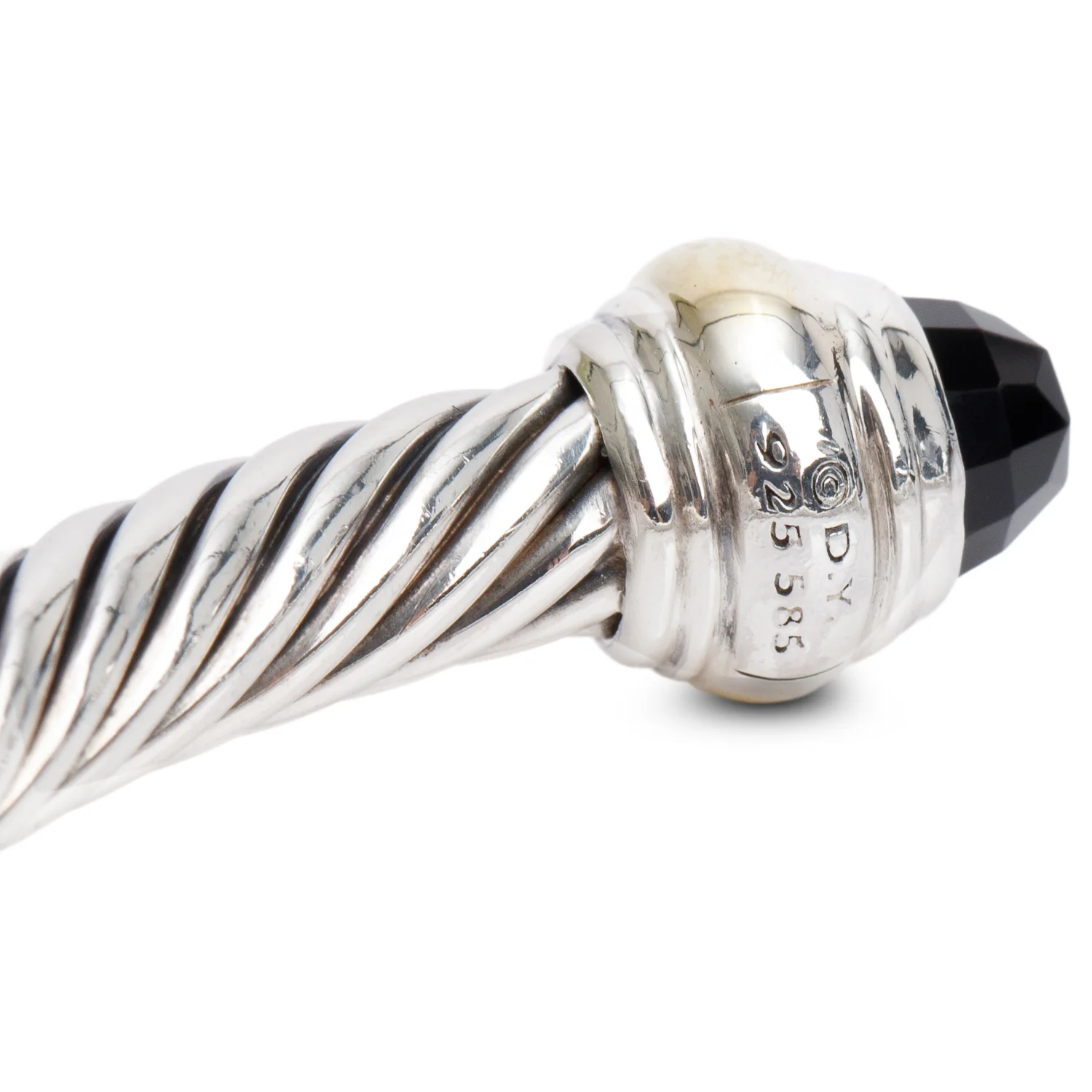 David Yurman Sterling Silver & 14k Yellow Gold 5MM Cable Classics Bracelet with Black Onyx w/ Box - Image 3
