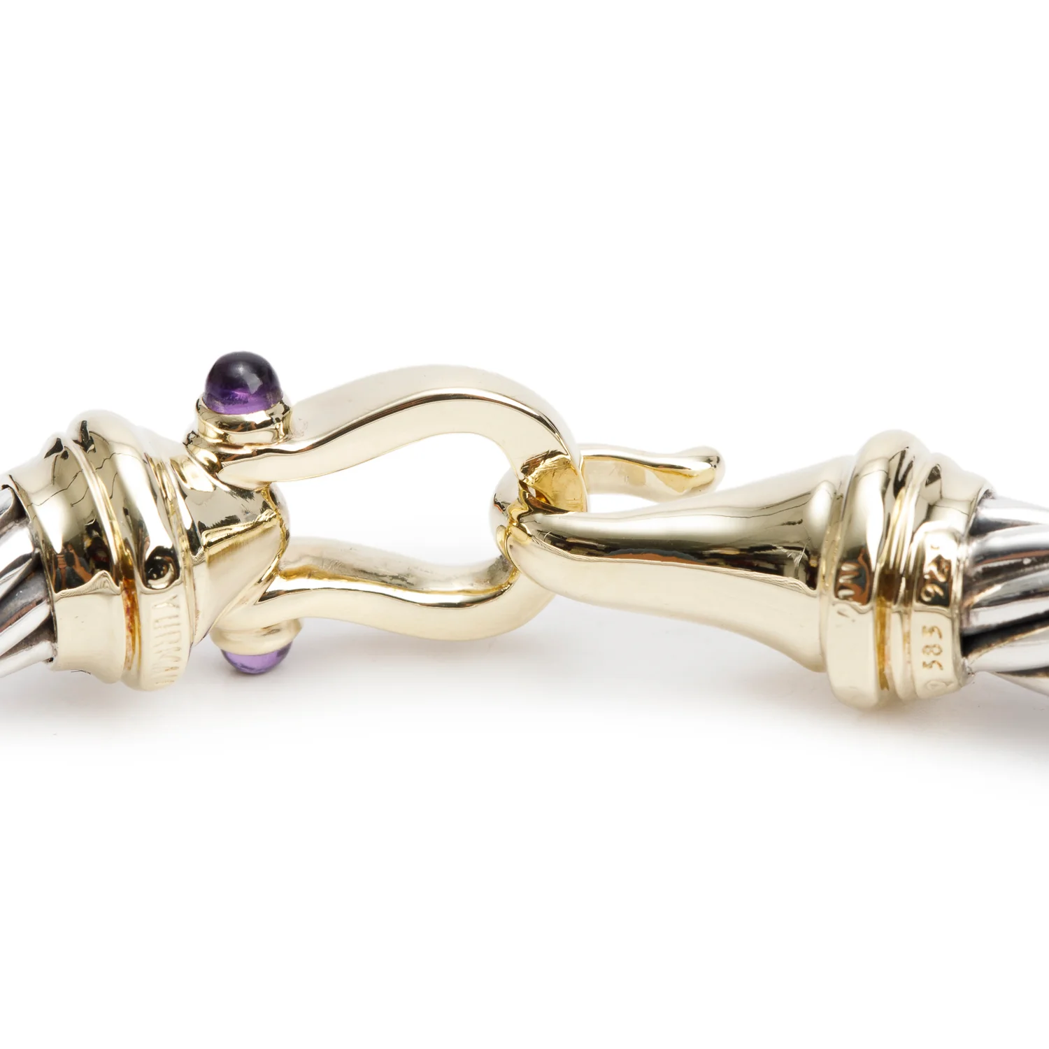 David Yurman Sterling Silver & 14k Yellow Gold Amethyst 7 MM Cable Buckle Bracelet - Image 3
