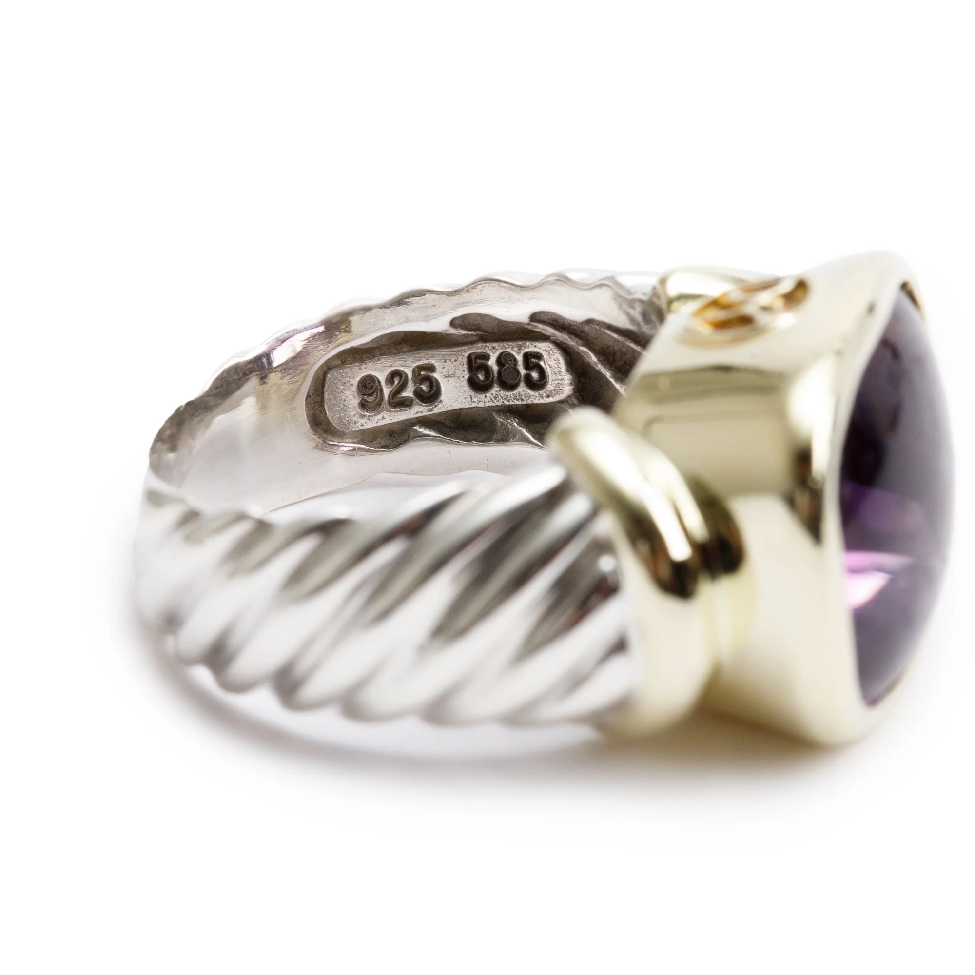 David Yurman Sterling Silver & 14k Yellow Gold Amethyst Noblesse Cocktail Ring, Size 6.5 - Image 3
