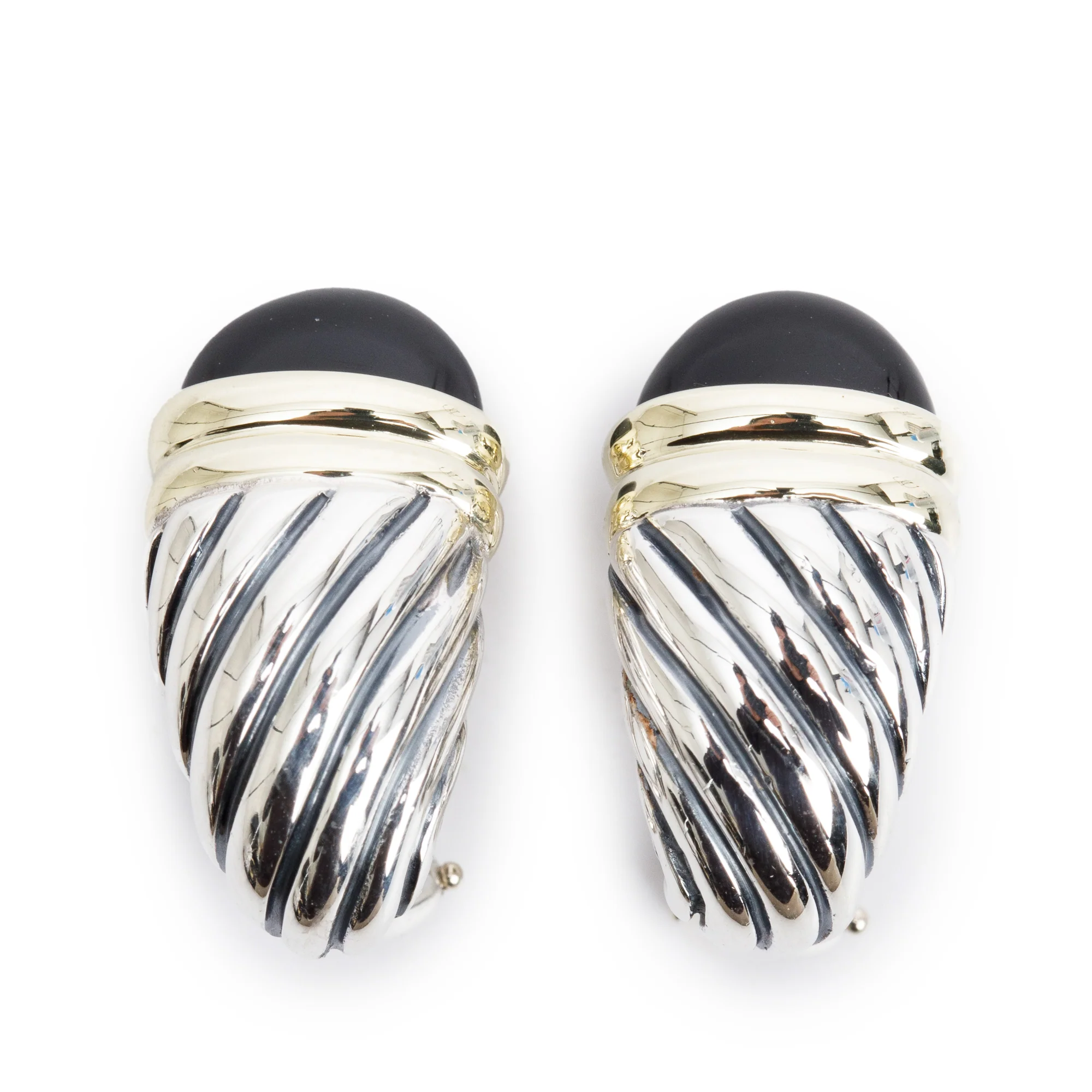 David Yurman Sterling Silver & 14k Yellow Gold Black Onyx Cable Shrimp Earrings