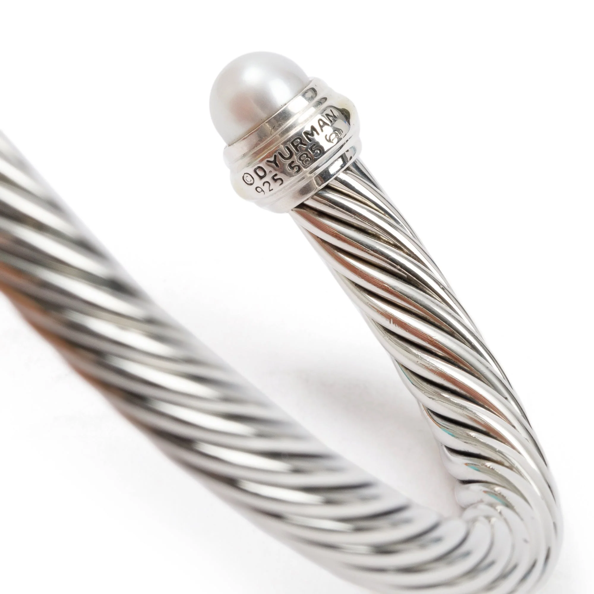 David Yurman Sterling Silver & 14k Yellow Gold Pearl 7 MM Cable Classics Bracelet - Image 2