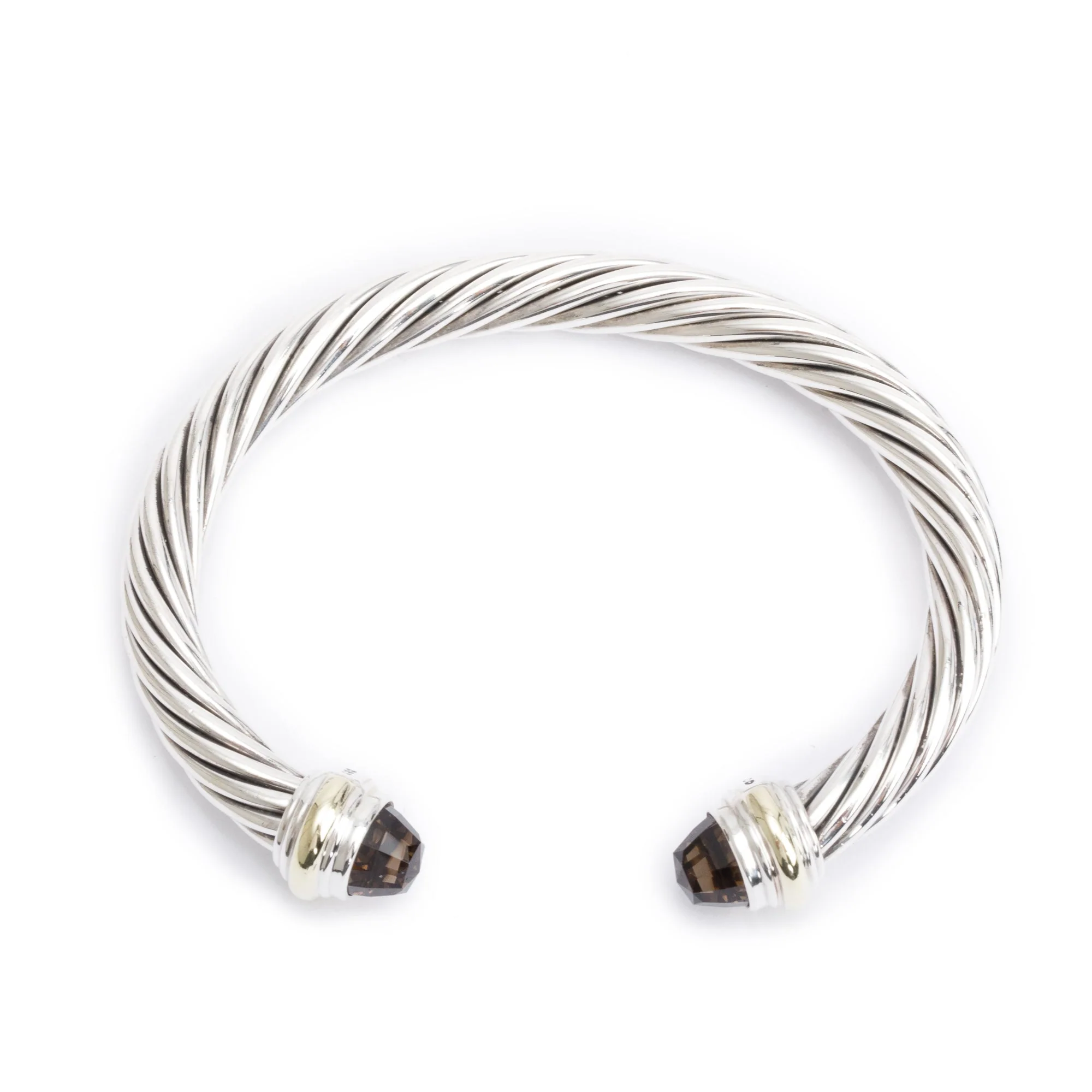 David Yurman Sterling Silver & 14k Yellow Gold Smoky Quartz 7 MM Cable Classics Bracelet - Image 2