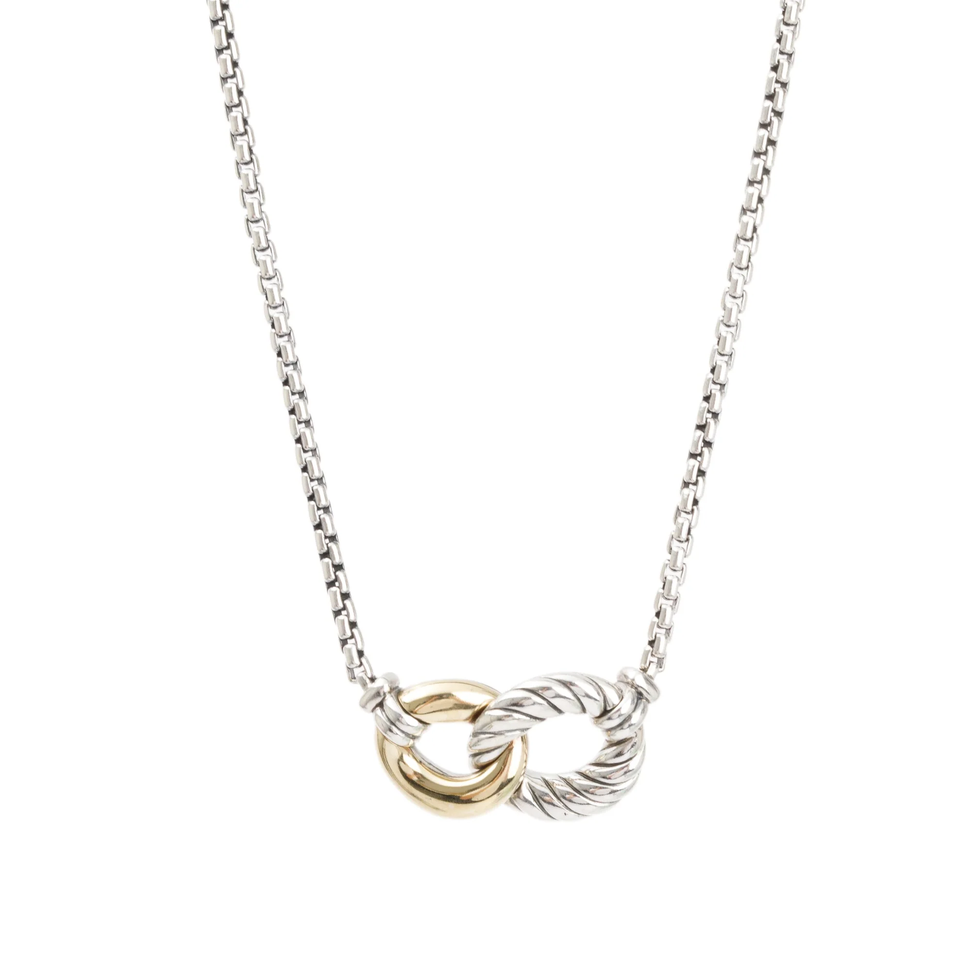 David Yurman Sterling Silver & 18k Yellow Belmont Curb Link Necklace - Image 6