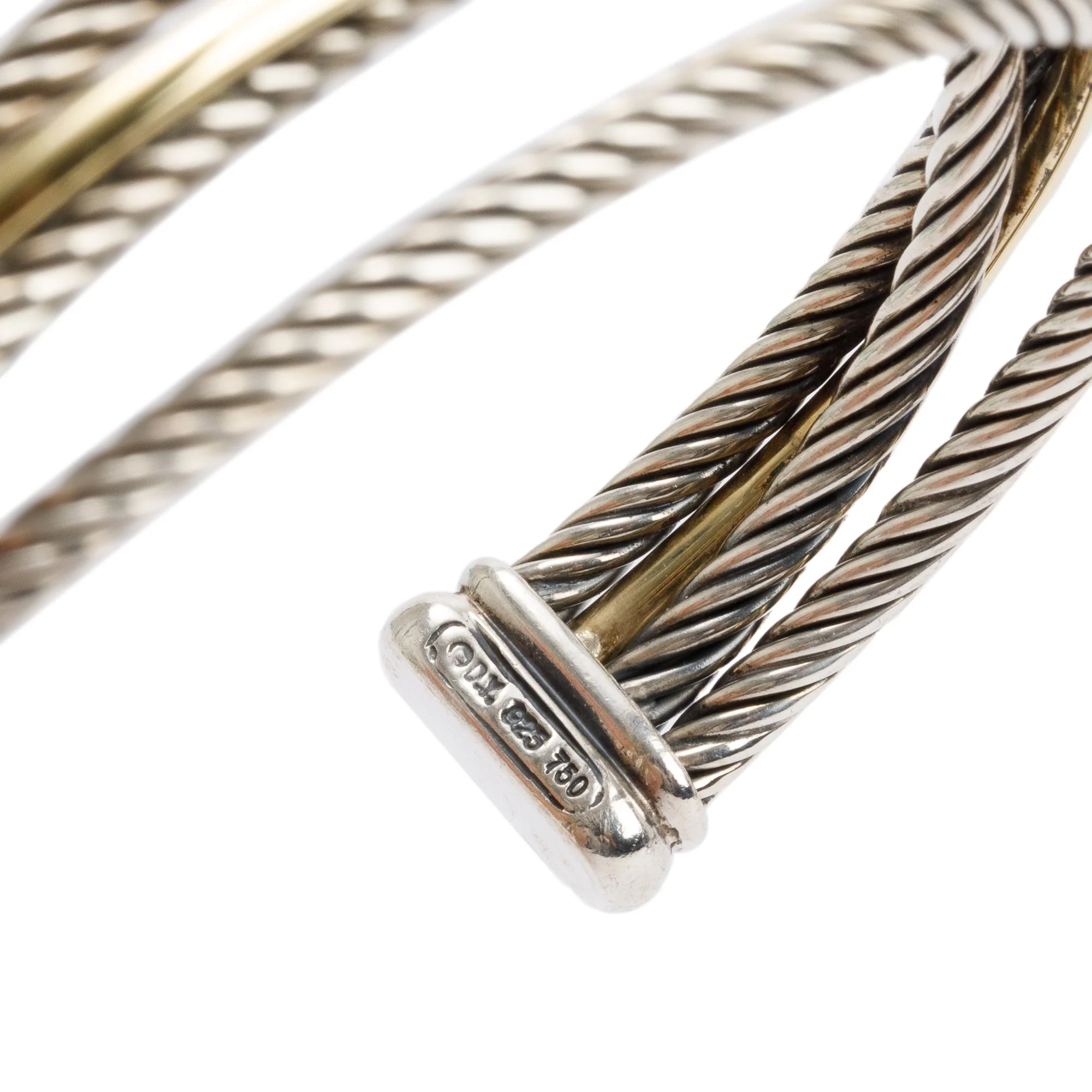 David Yurman Sterling Silver & 18k Yellow Gold 16 MM Crossover Cuff Bracelet - Image 3