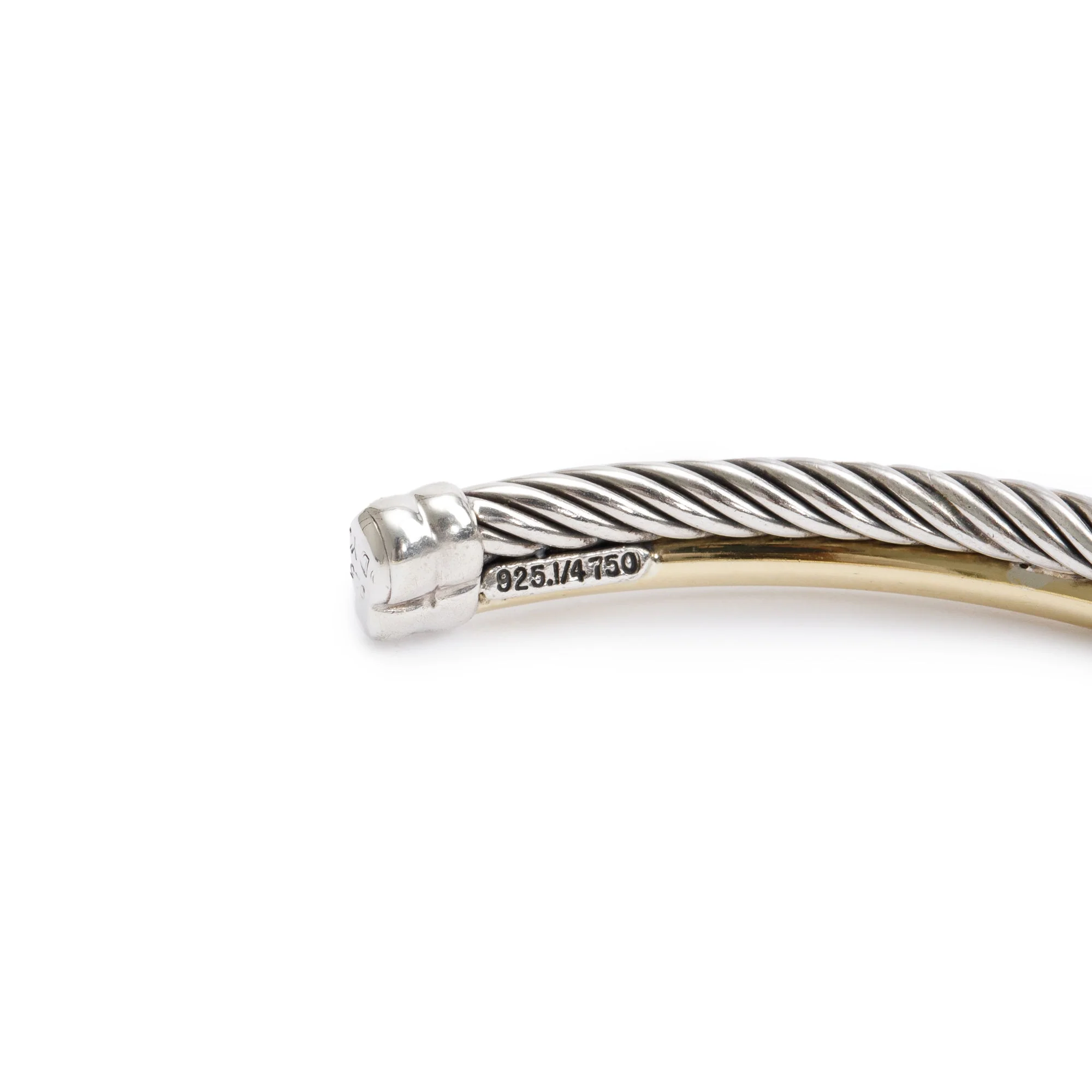 David Yurman Sterling Silver & 18k Yellow Gold 3 MM Crossover Cuff Bracelet - Image 3
