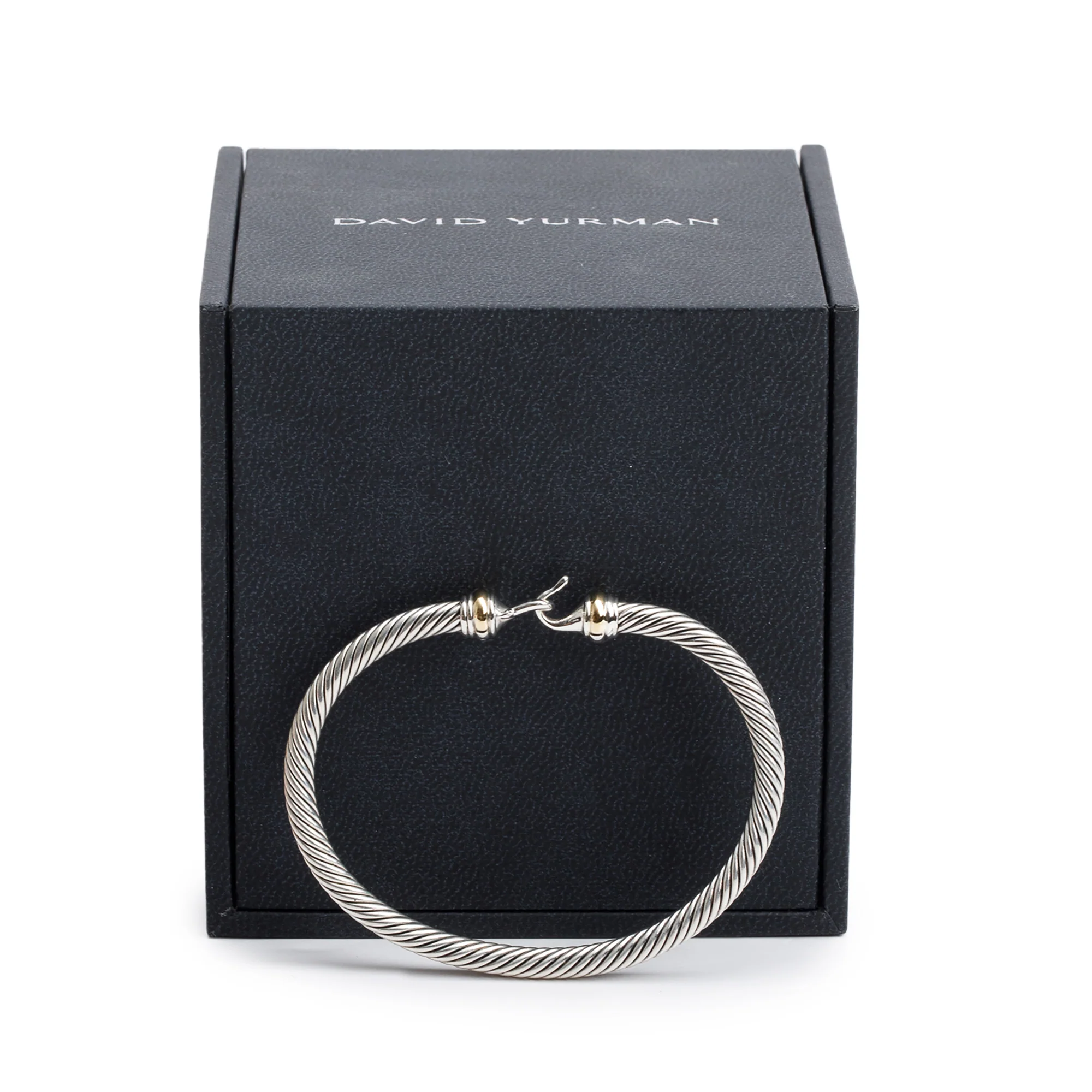 David Yurman Sterling Silver & 18k Yellow Gold 4 MM Cable Buckle Bracelet w/ Box - Image 2