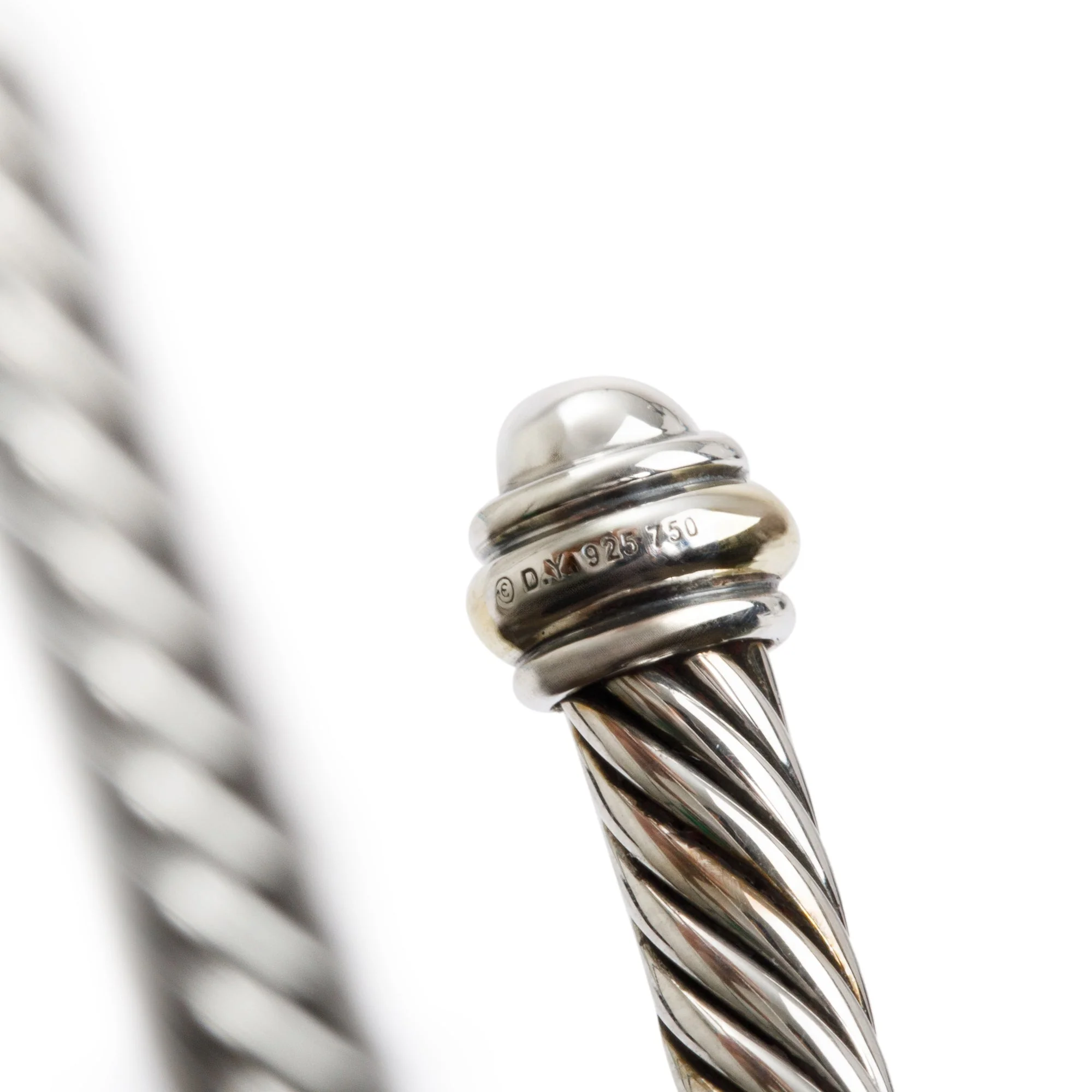 David Yurman Sterling Silver & 18k Yellow Gold 4MM Classic Cable Cuff Bracelet - Image 4