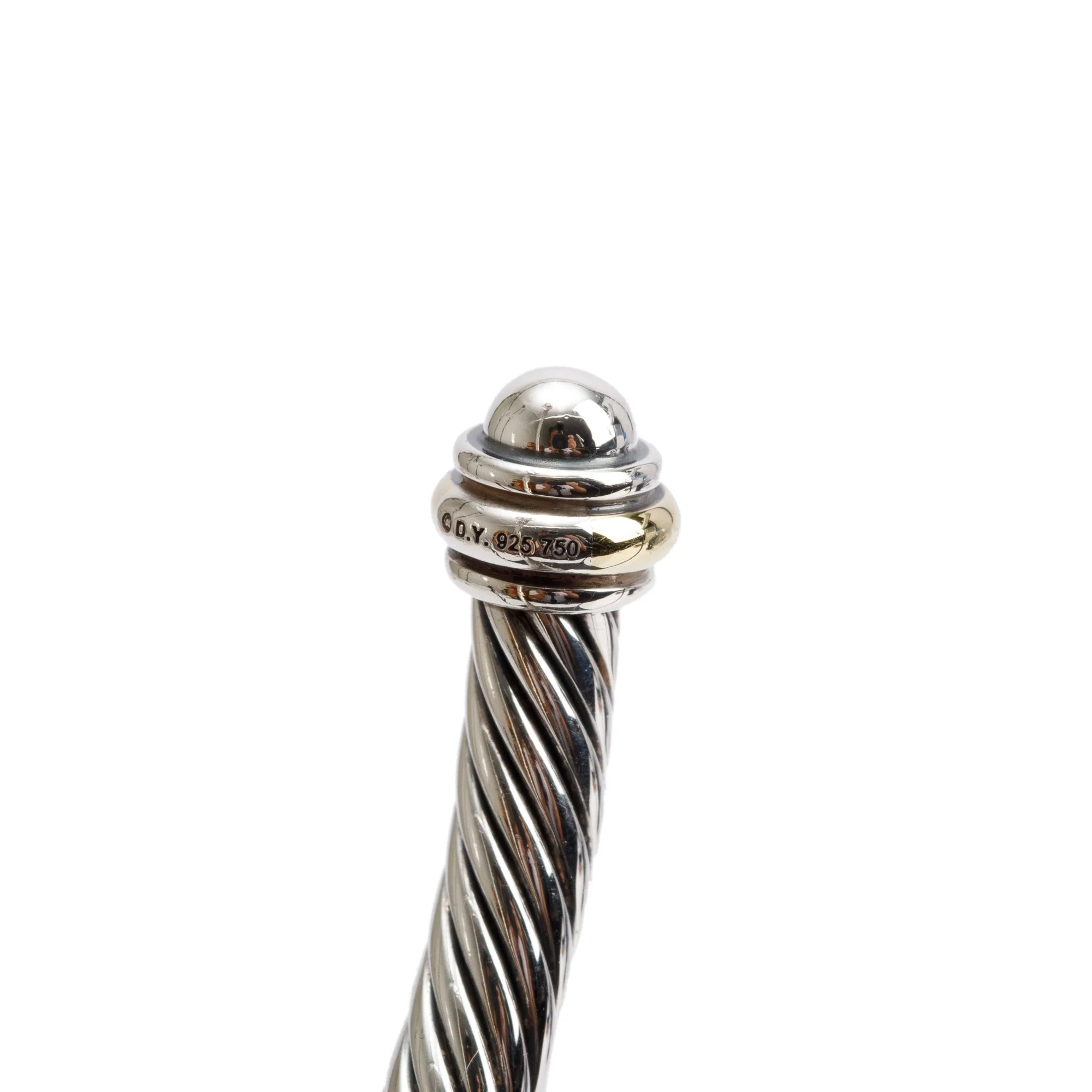 David Yurman Sterling Silver & 18k Yellow Gold 4MM Classic Cable Cuff Bracelet - Image 2