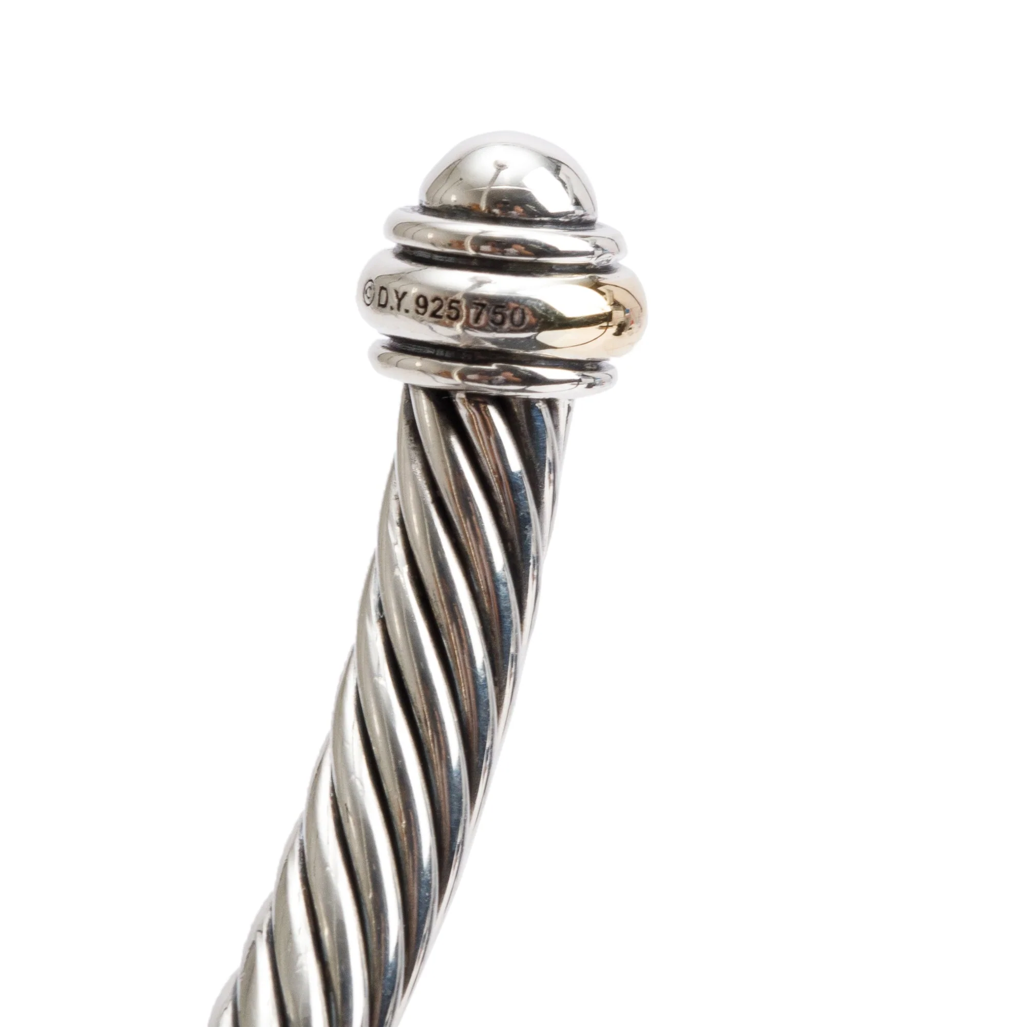 David Yurman Sterling Silver & 18k Yellow Gold 4MM Classic Cable Cuff Bracelet - Image 2