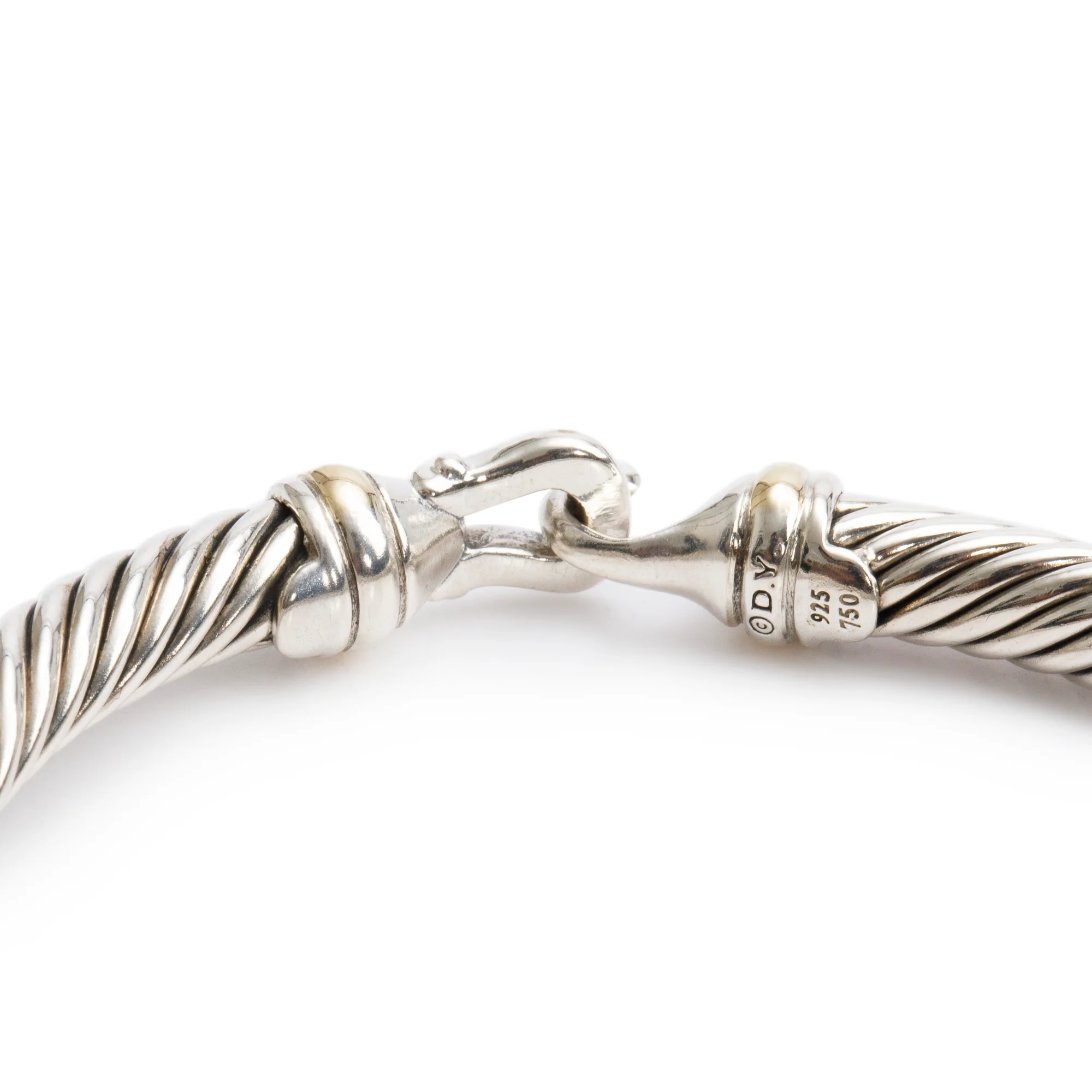 David Yurman Sterling Silver & 18k Yellow Gold 5MM Cable Buckle Bracelet - Image 2