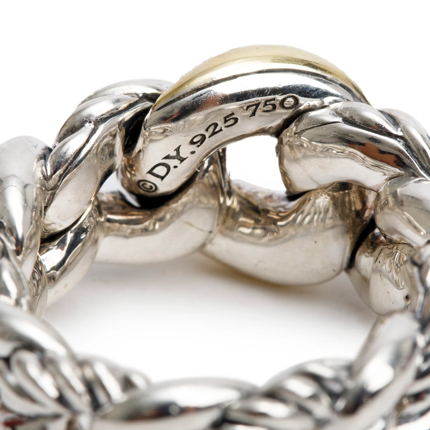 David Yurman Sterling Silver & 18k Yellow Gold Belmont Curb Link Ring, Size 6.5 - Image 3