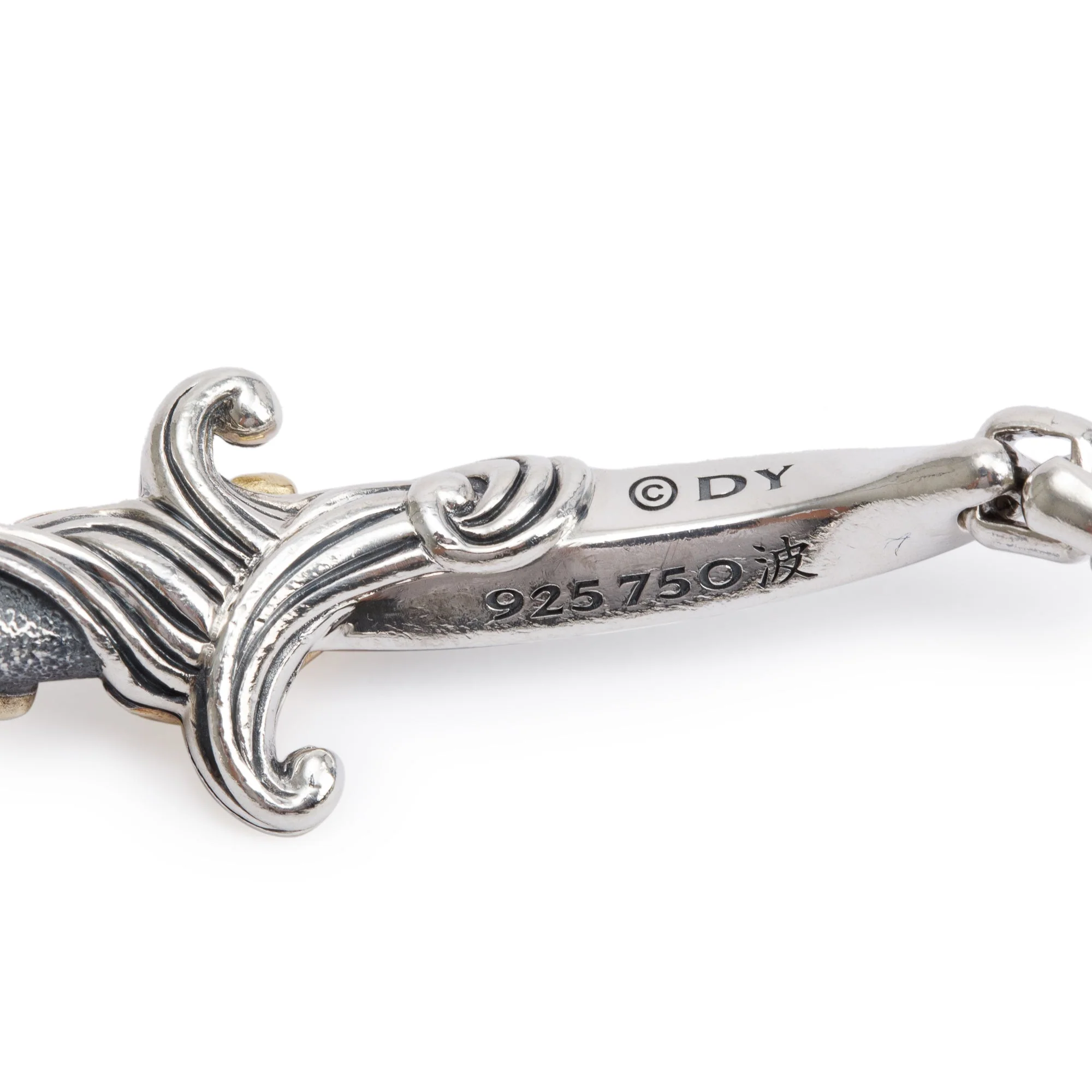 David Yurman Sterling Silver & 18k Yellow Gold Black Diamond Waves Dagger 5 MM Bracelet - Image 4