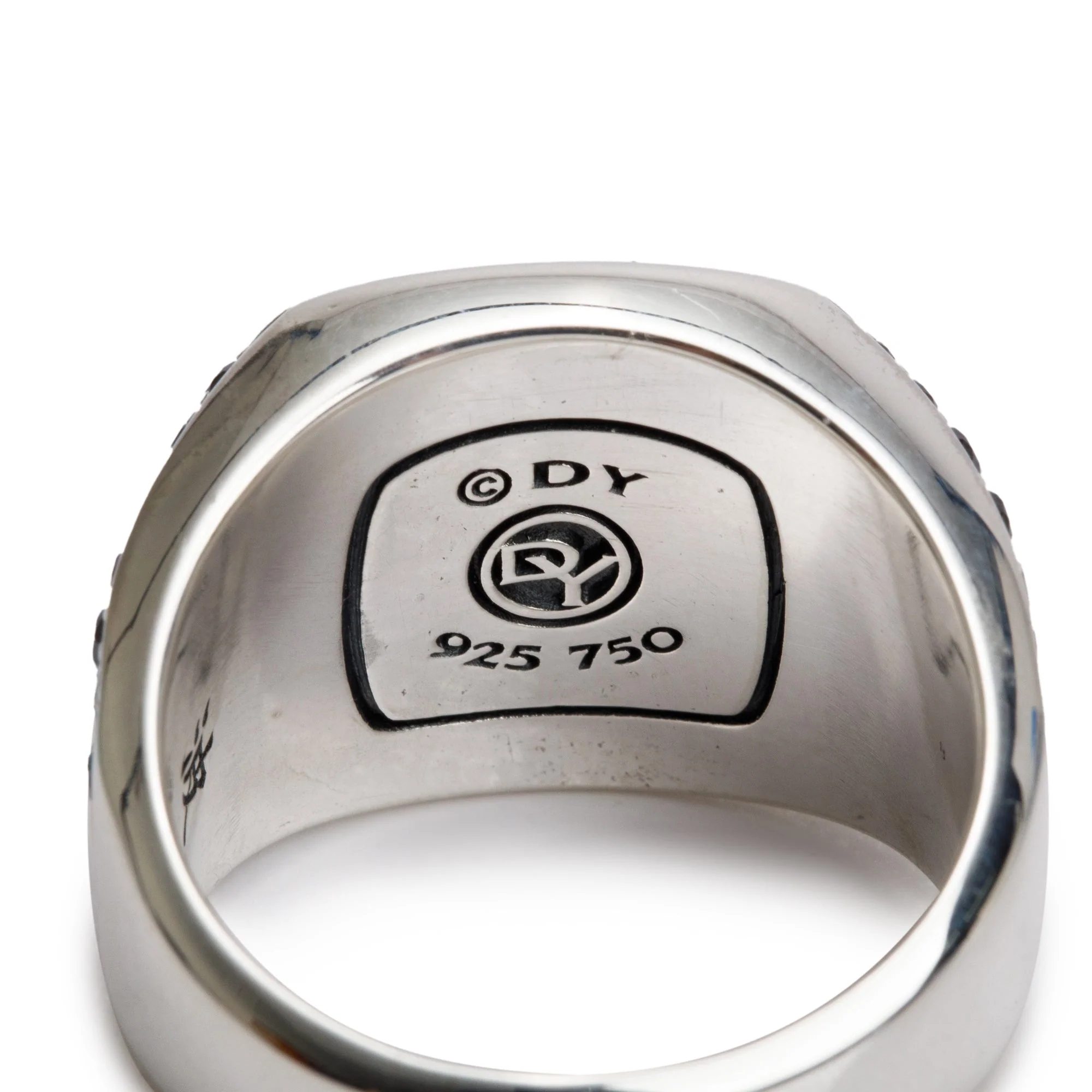 David Yurman Sterling Silver & 18k Yellow Gold Black Diamond Waves Signet Ring, Size 12.5 w/ Box - Image 4