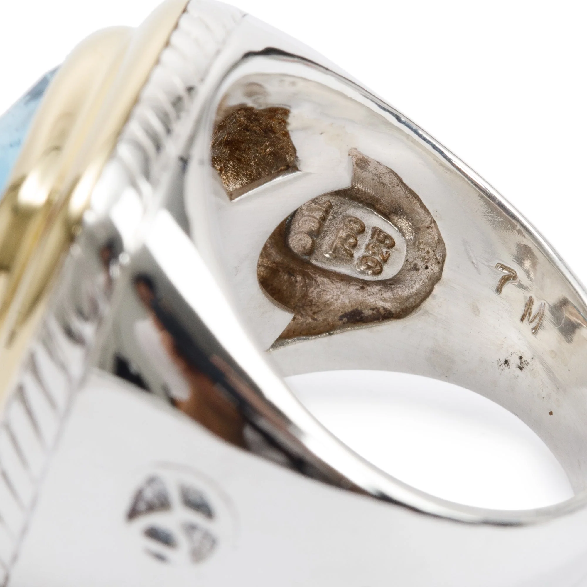 David Yurman Sterling Silver & 18k Yellow Gold Blue Topaz Albion Cocktail Ring, Size 7 - Image 3