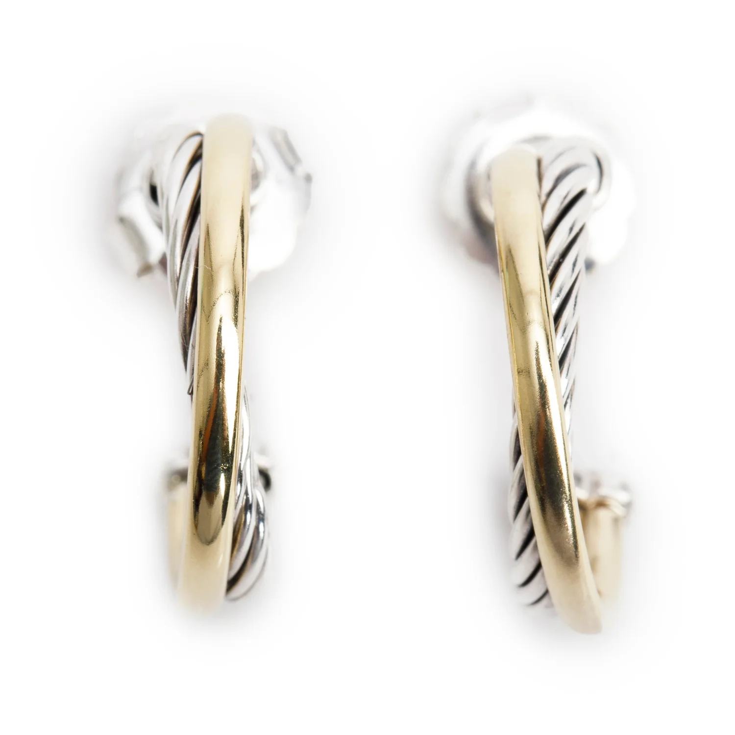 David Yurman Sterling Silver & 18k Yellow Gold Cable Crossover Hoop Earrings