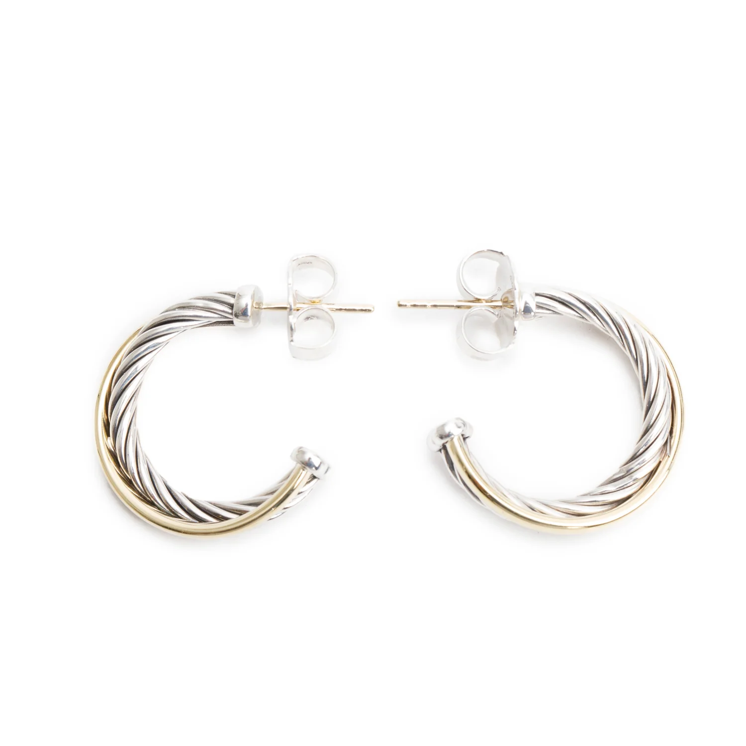 David Yurman Sterling Silver & 18k Yellow Gold Cable Crossover Hoop Earrings - Image 2