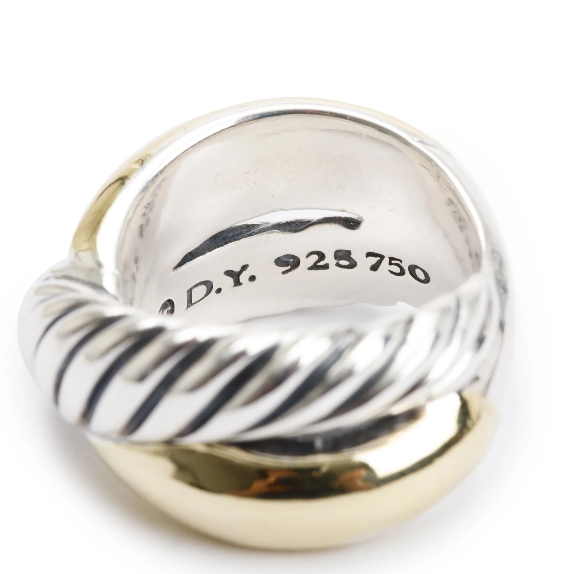David Yurman Sterling Silver & 18k Yellow Gold Cable Crossover Ring, Size 7 - Image 2