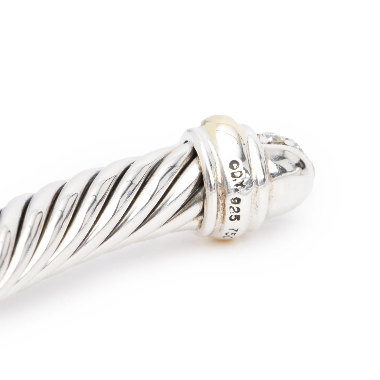 David Yurman Sterling Silver & 18k Yellow Gold Diamond 5MM Cable Classics Bracelet - Image 2