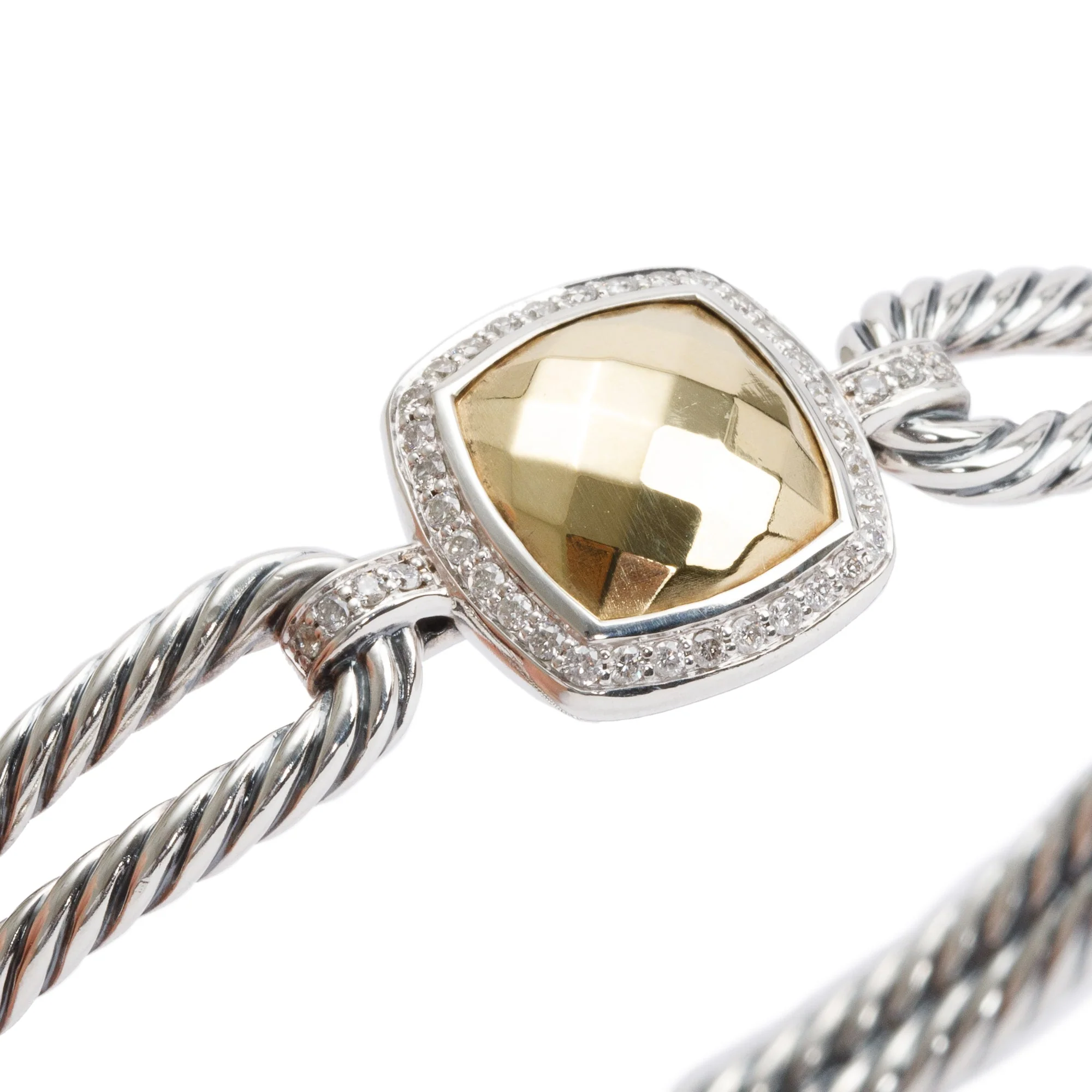 David Yurman Sterling Silver & 18k Yellow Gold Diamond Albion Cable Bracelet - Image 2
