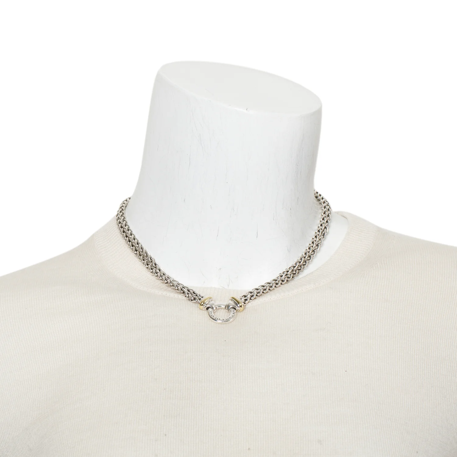 David Yurman Sterling Silver & 18k Yellow Gold Double Wheat Chain Necklace - Image 2