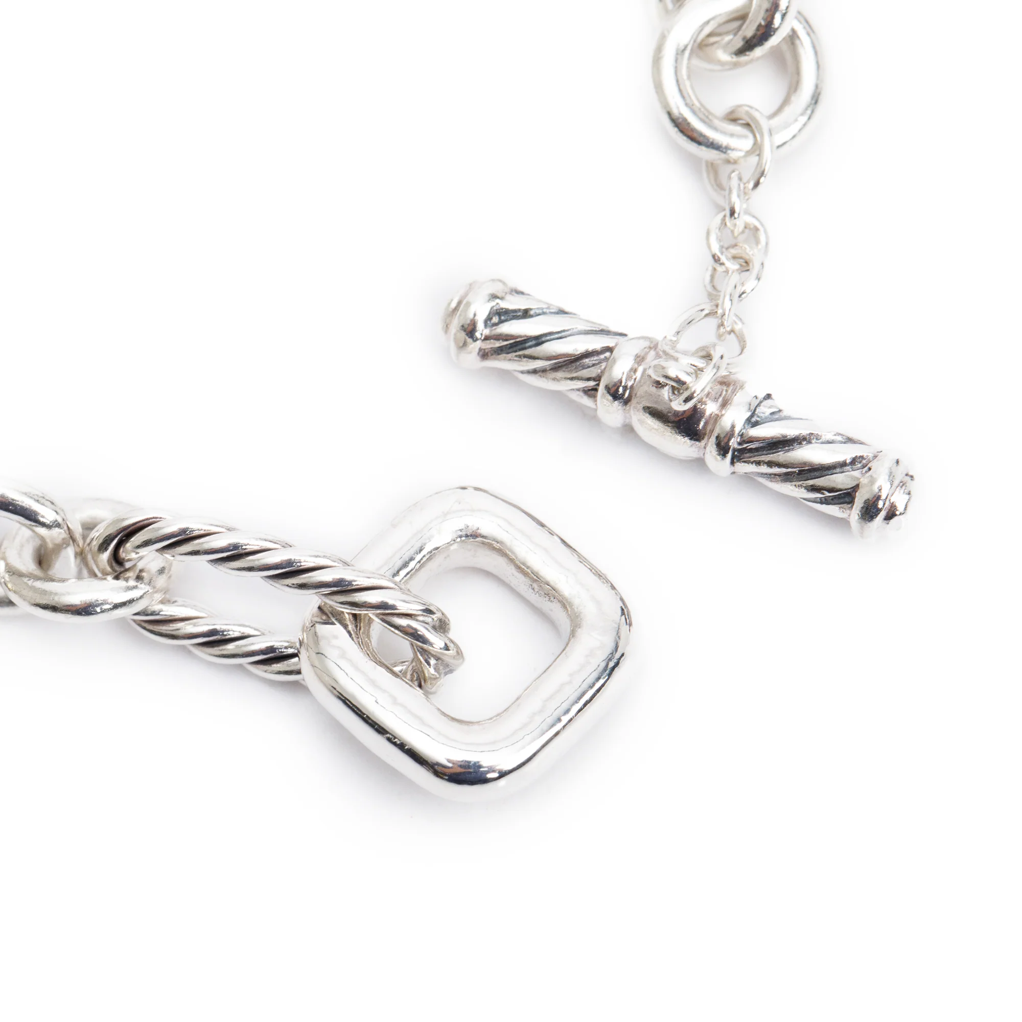 David Yurman Sterling Silver & 18k Yellow Gold Figaro Link Cable Heart Charm Bracelet - Image 4