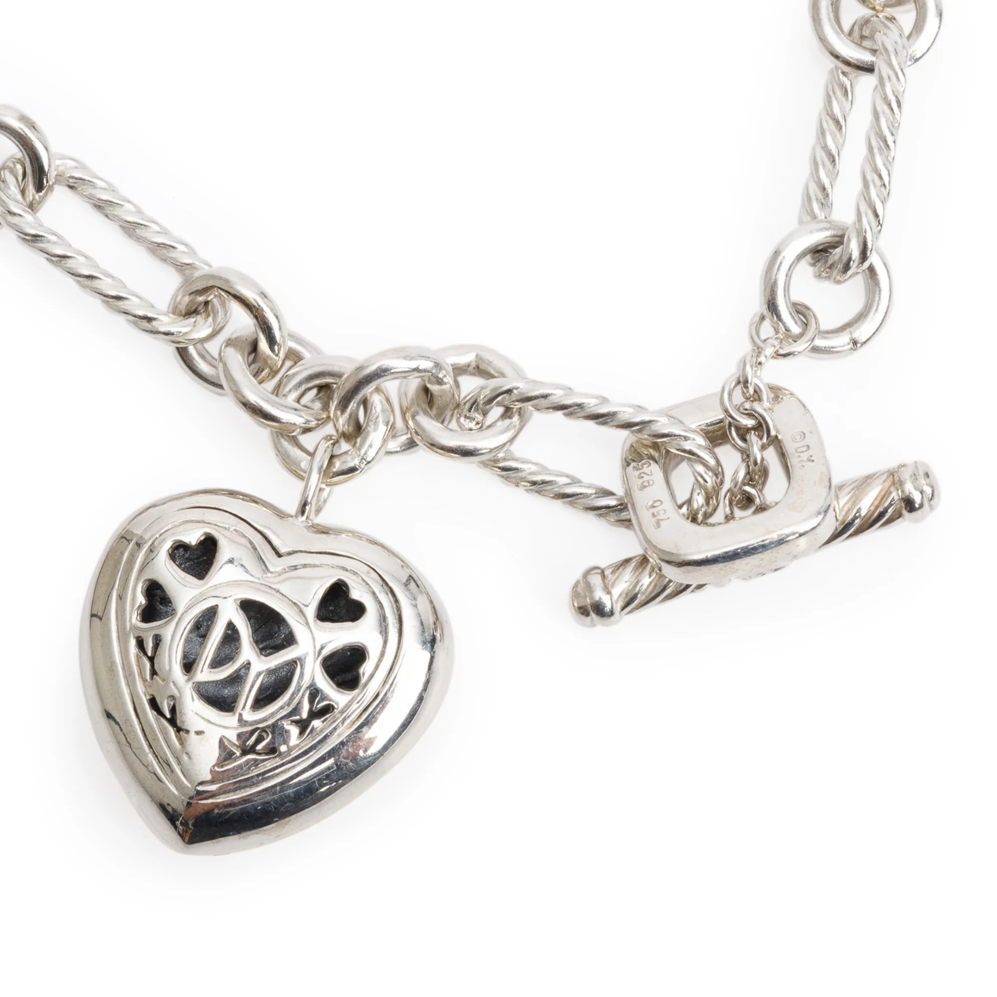 David Yurman Sterling Silver & 18k Yellow Gold Figaro Link Cable Heart Necklace - Image 3