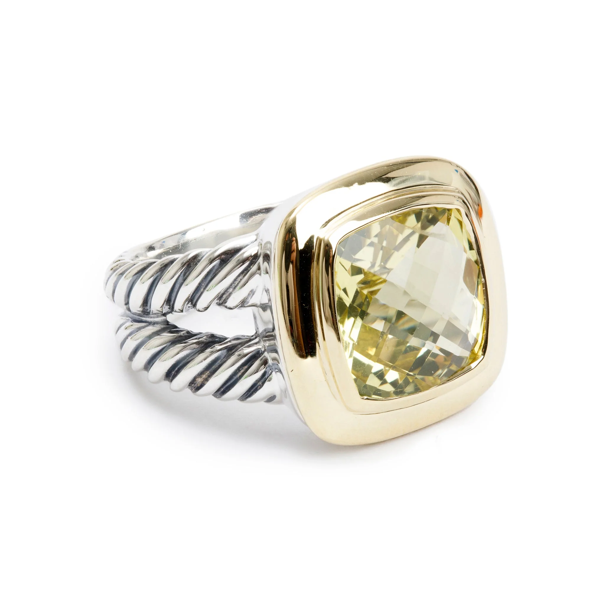 David Yurman Sterling Silver & 18k Yellow Gold Lemon Quartz Albion Ring, Size 6 - Image 2