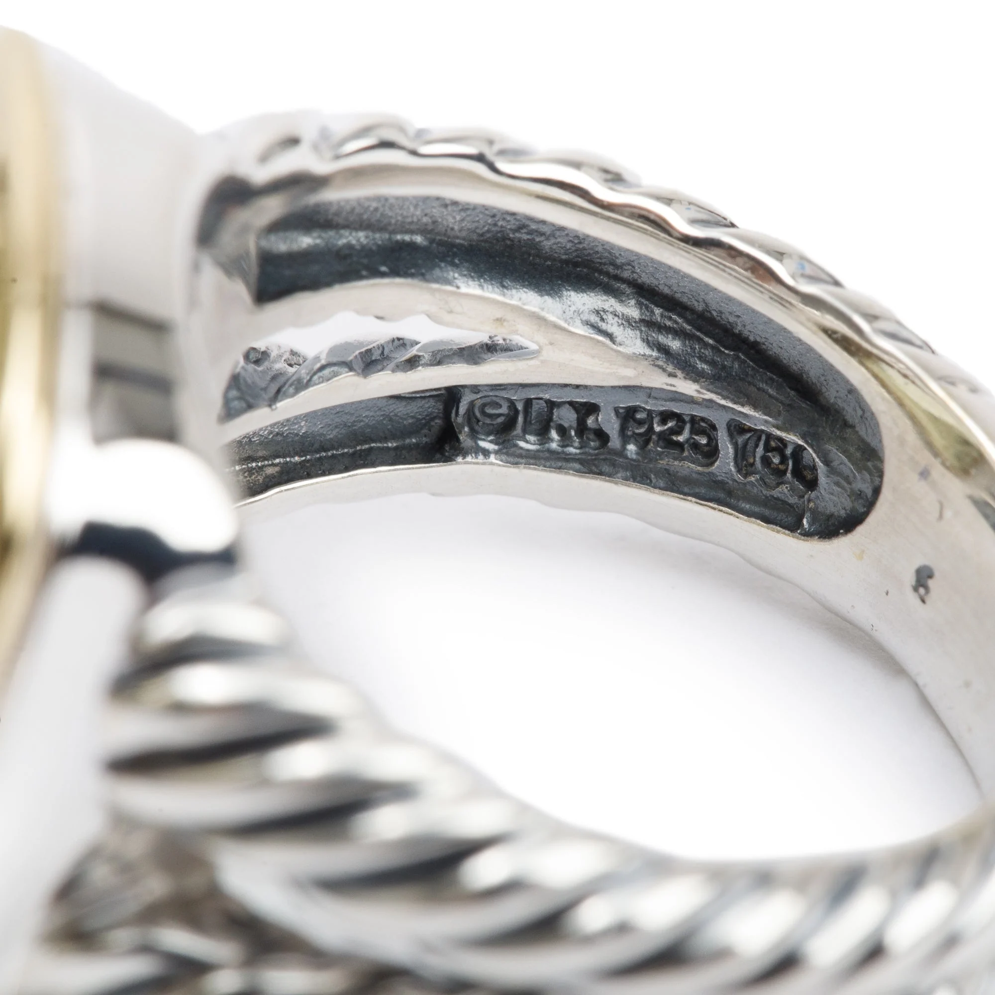 David Yurman Sterling Silver & 18k Yellow Gold Lemon Quartz Albion Ring, Size 6 - Image 4