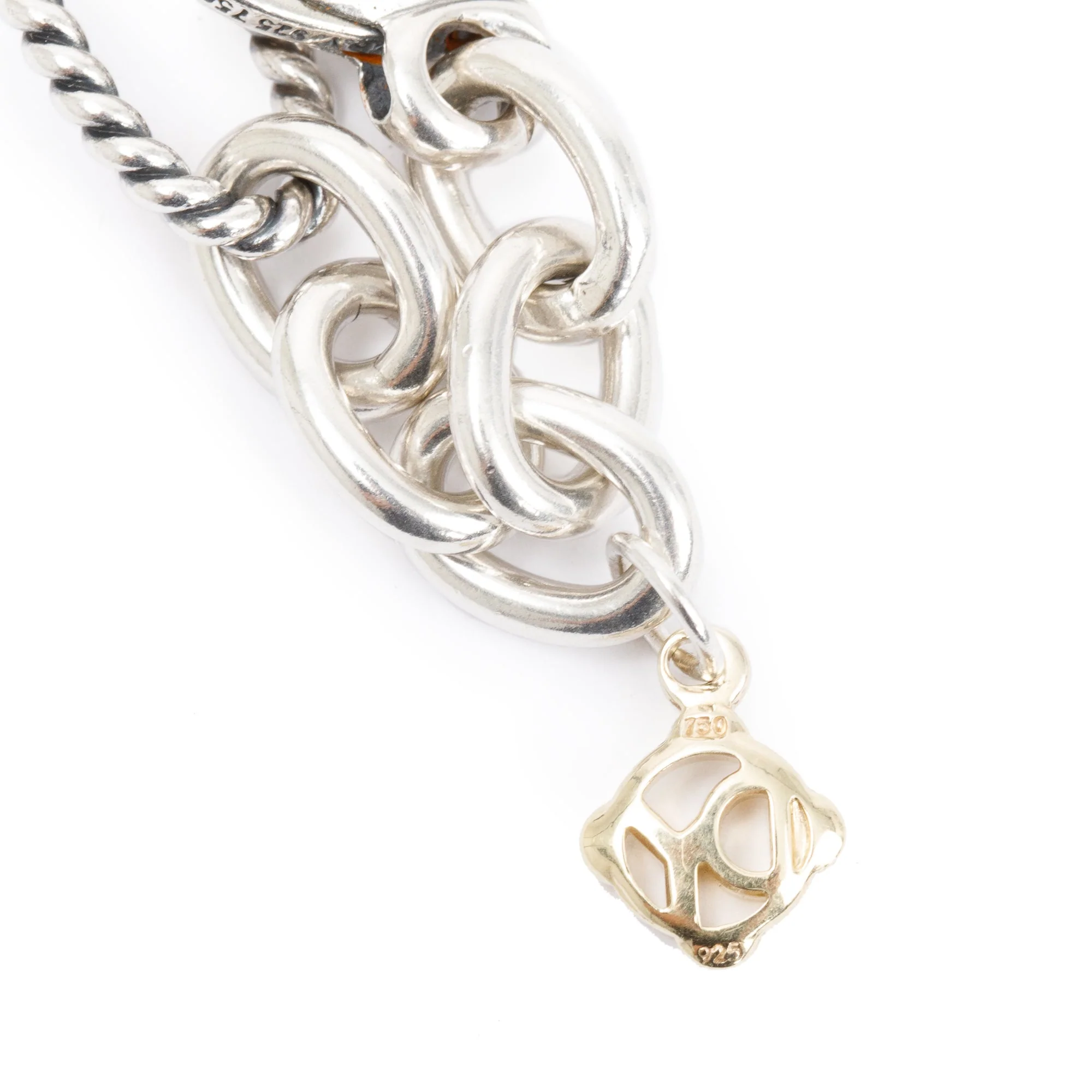 David Yurman Sterling Silver & 18k Yellow Gold Oval Link Cable Chain Figaro Necklace, 32" - Image 4