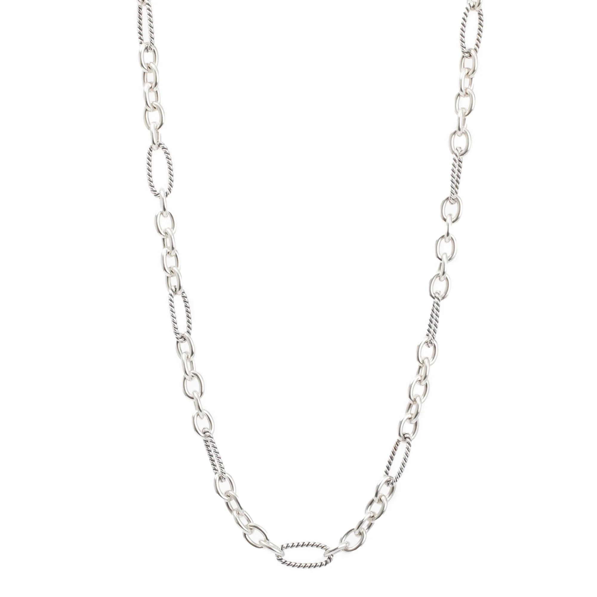 David Yurman Sterling Silver & 18k Yellow Gold Oval Link Cable Chain Figaro Necklace, 32" - Image 6