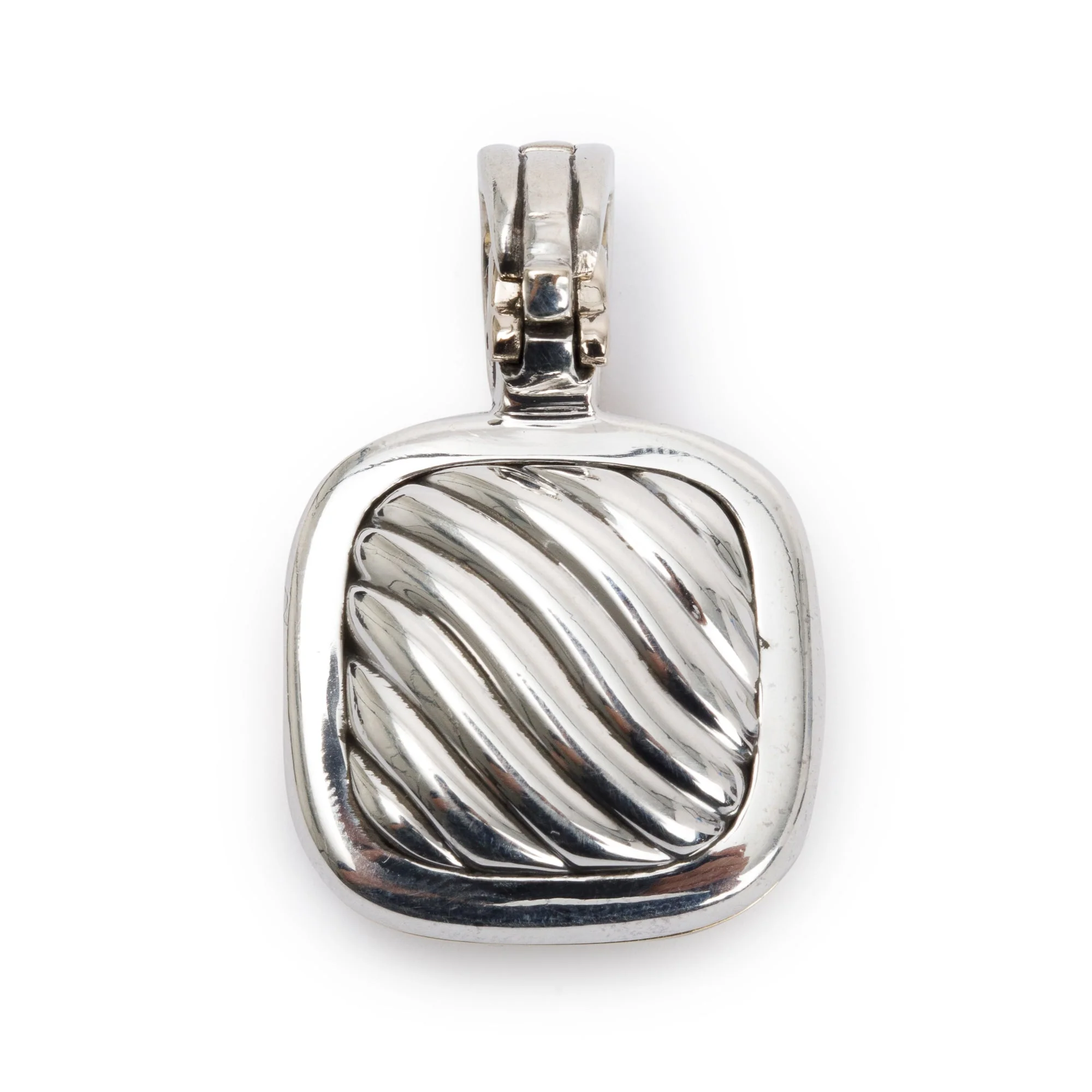 David Yurman Sterling Silver & 18k Yellow Gold Sculpted Cable Locket Pendant - Image 2